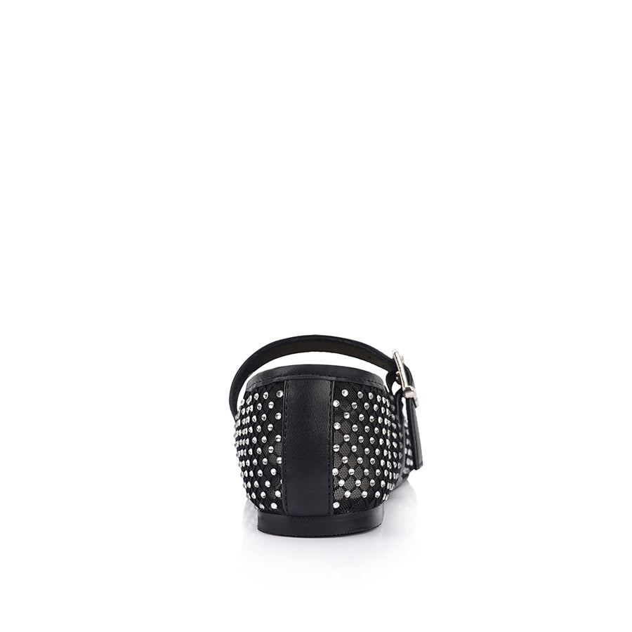 Damsel Diamante Mary Jane Flats for Women - Elegant Black Ballet Shoes | Perfect for Weddings, Parties & Everyday Wear