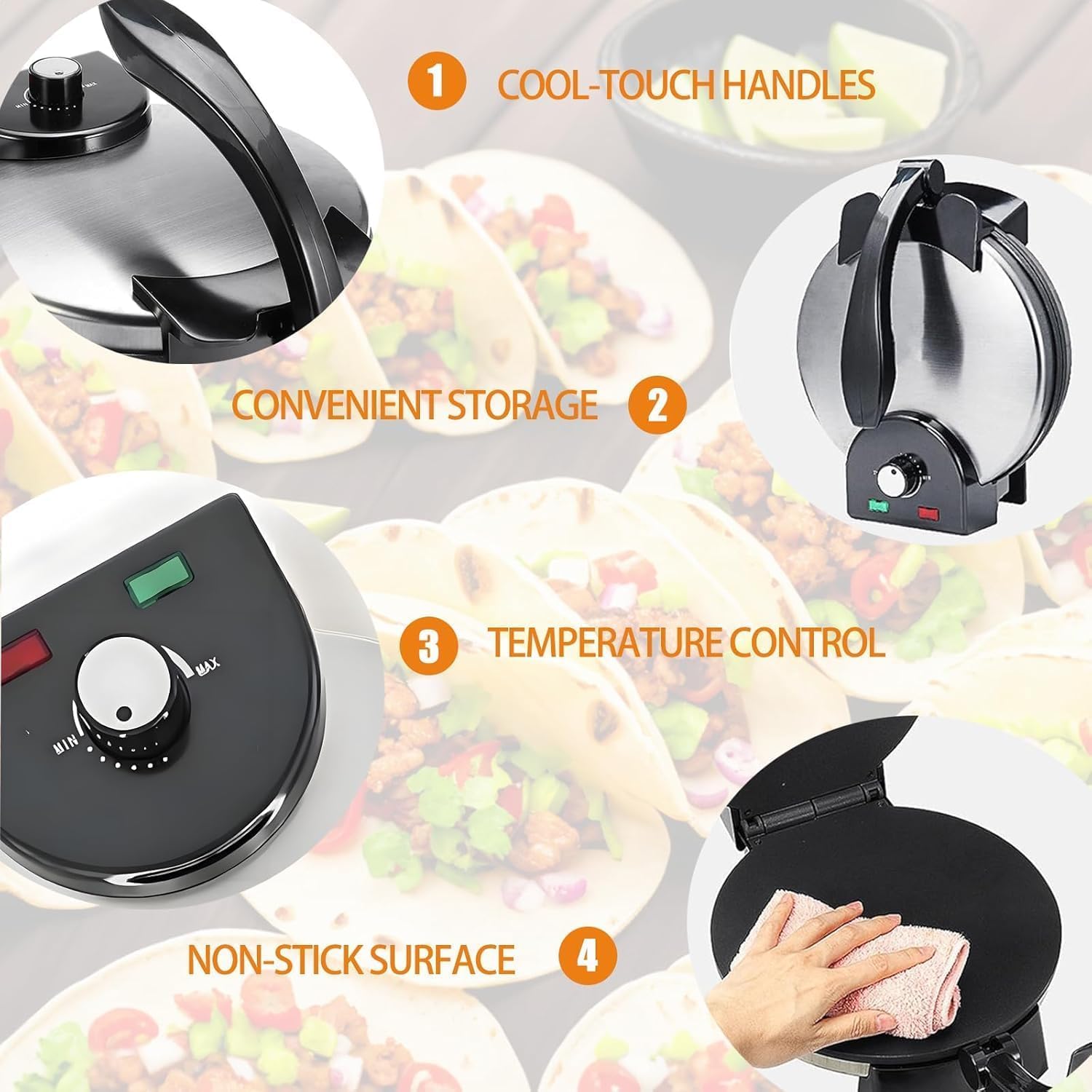 Electric Roti Maker Machine - 10 Inch Stainless Steel Tortilla Press with Removable Handle | Automatic Dough Press for Chapati, Naan & Flatbread | Perfect for Home Cooking, Restaurants & Meal Prep