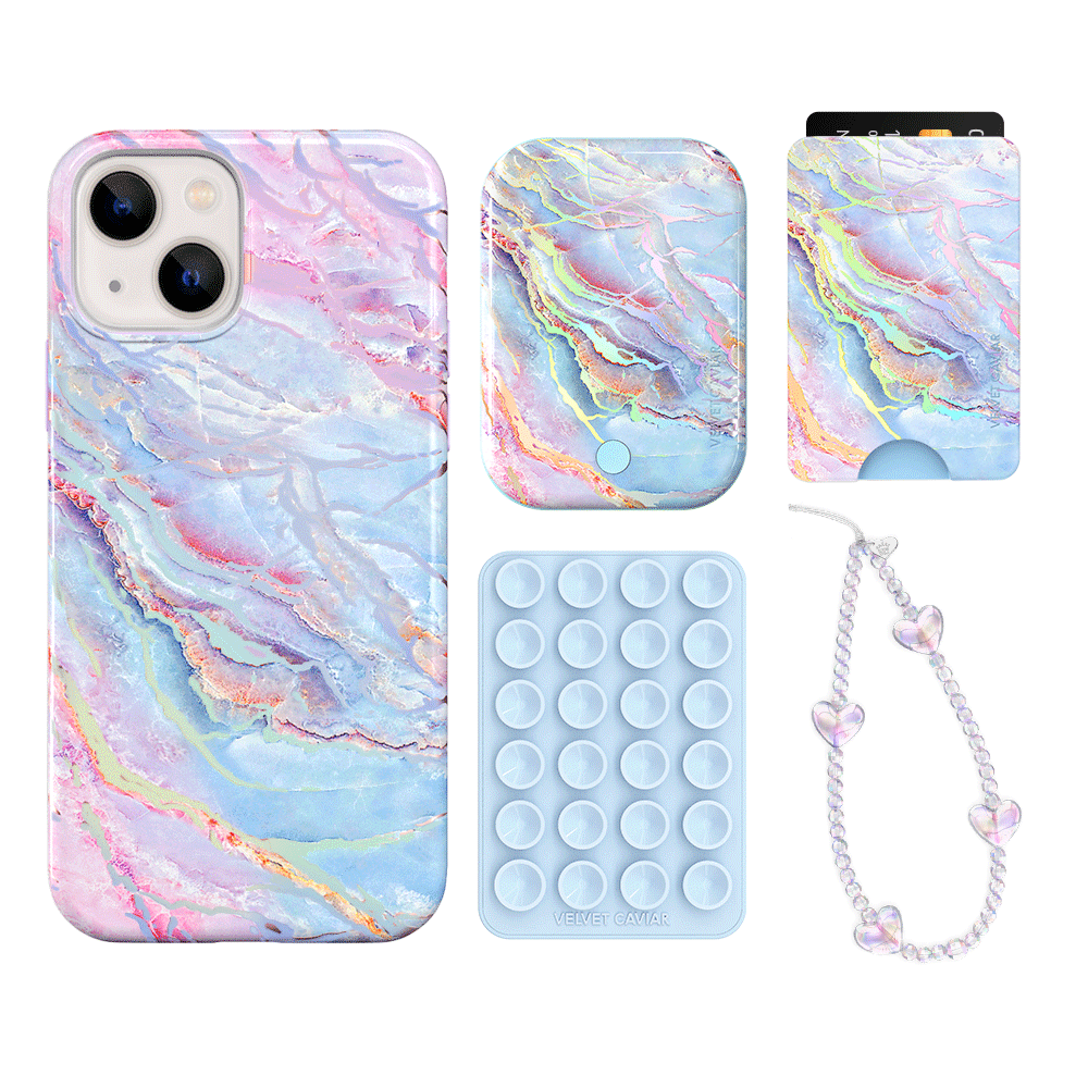 Holo Moonstone iPhone Case with Wallet - Stylish & Protective Phone Cover for iPhone 13/14/15 - Perfect for Everyday Use, Travel, and Shopping