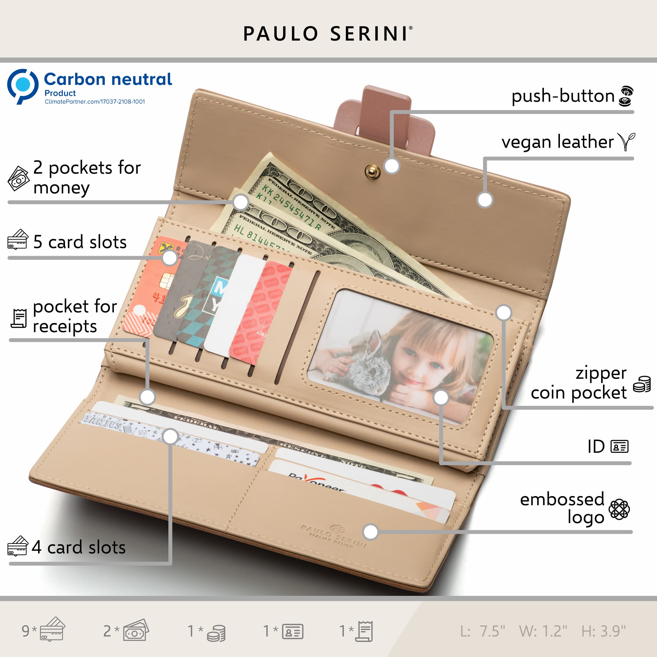 PAULO SERINI® Vegan Leather Wallet for Women - Slim RFID Blocking Card Holder with Coin Purse & Wrist Strap - Fashionable Crossbody Wristlet Clutch (9 Colors) - Perfect Gift for Birthday, Mother's Day & Daily Use
