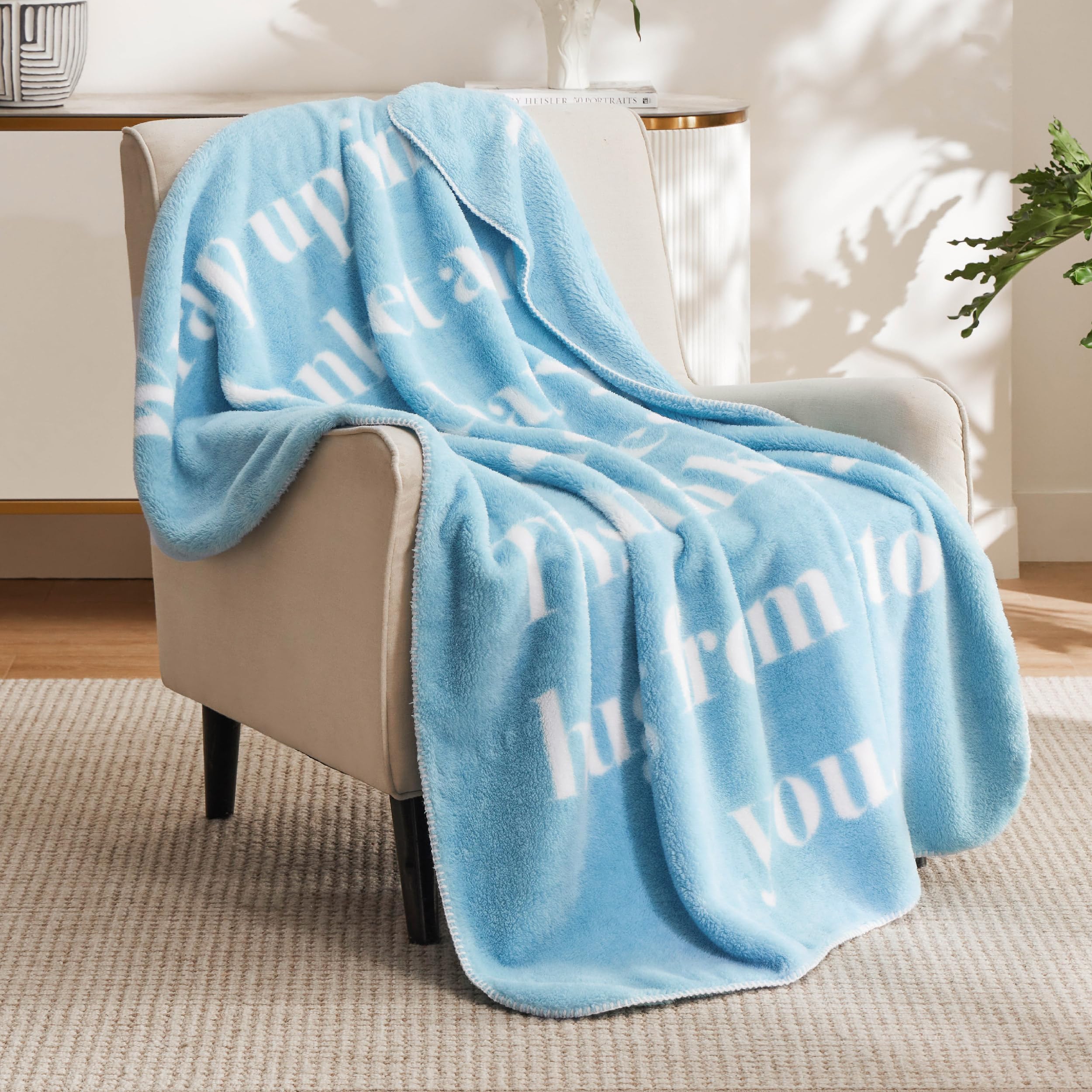 Bedsure Inspirational Healing Blanket for Women - Soft Get Well Gifts, Post-Surgery Recovery Blanket with Uplifting Words, Comforting Cancer Care Blanket for Mom, Elderly & Adults, Blue, 50x60 Inch - Perfect for Hospital Stay, Chemotherapy Comfort & Thoughtful Birthday Gifts