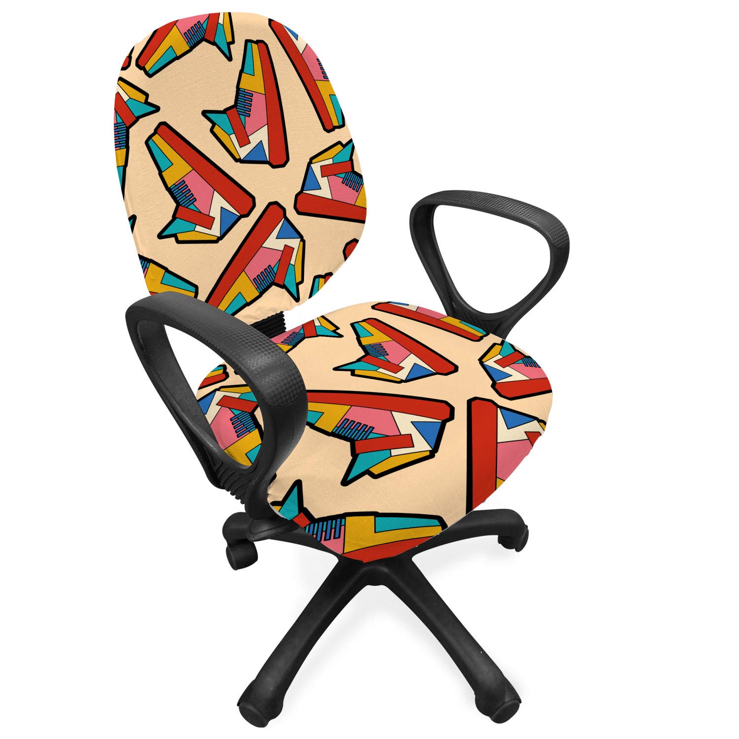 Ambesonne Geometric Office Chair Slipcover - Stretch Fabric Cover with Sporty Sneaker Design in Pale Peach & Multicolor | Home Office Decor, Gaming Chair Accessory, Workspace Upgrade