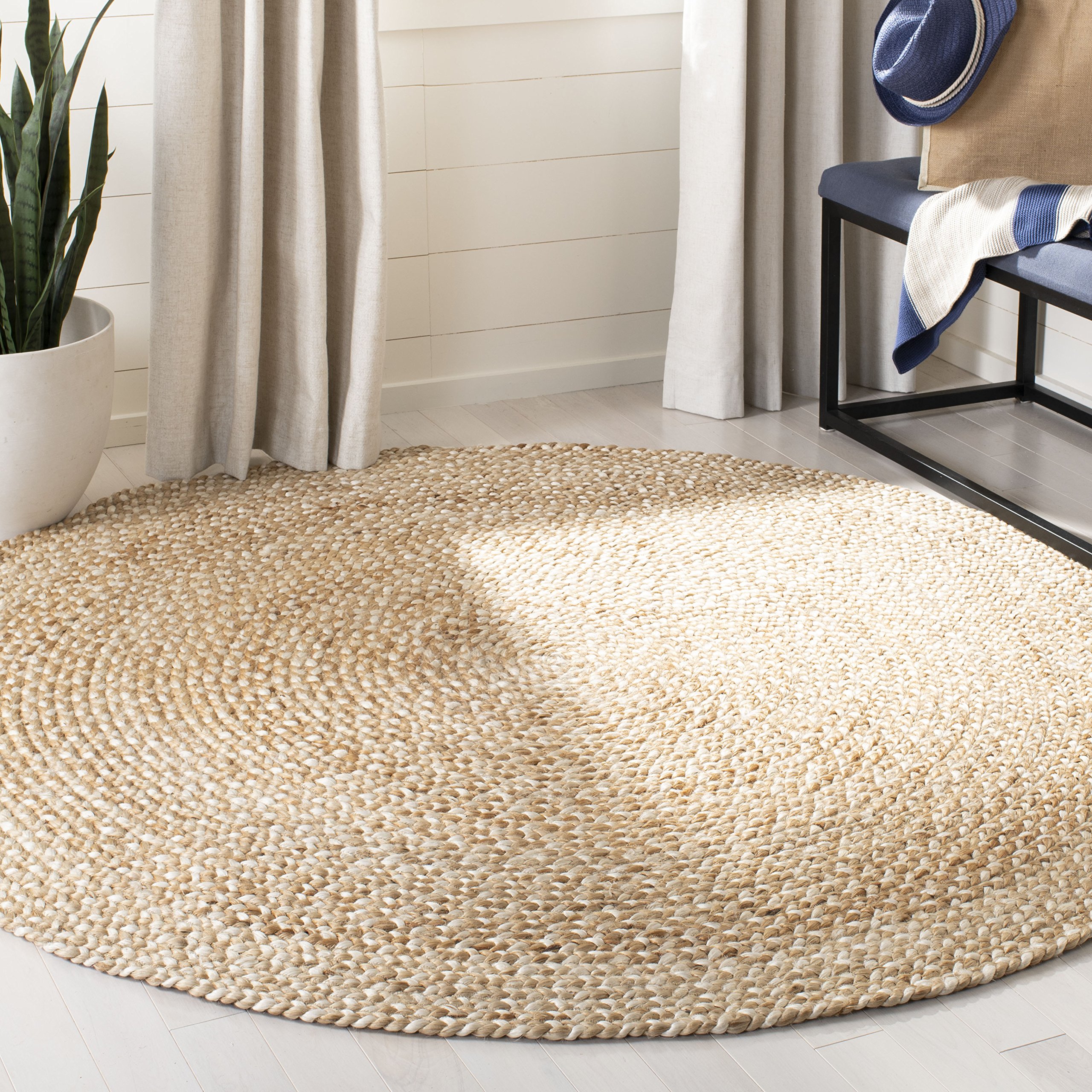 SAFAVIEH Handmade Boho Braided Jute Area Rug - 10' Round Natural & Ivory, Non-Slip Natural Fiber Rug for High Traffic Living Room & Bedroom | Durable Floor Mat for Home Decor, Boho Chic Style (NF804B)