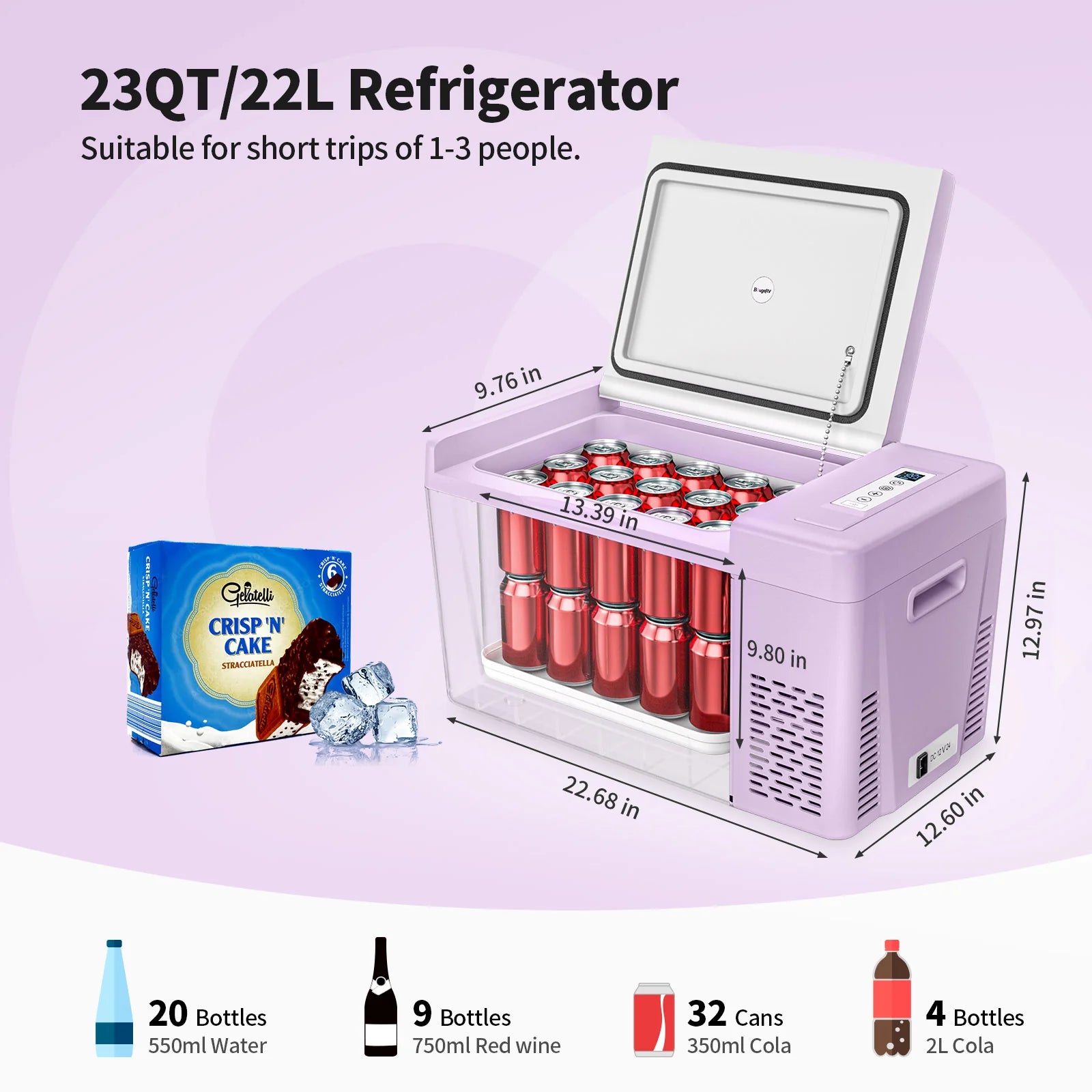 Bouge RV 12V 23 Quart Portable Car Refrigerator - Compact Freezer for Camping, Road Trips & Outdoor Adventures - Keep Food & Drinks Cold On-The-Go