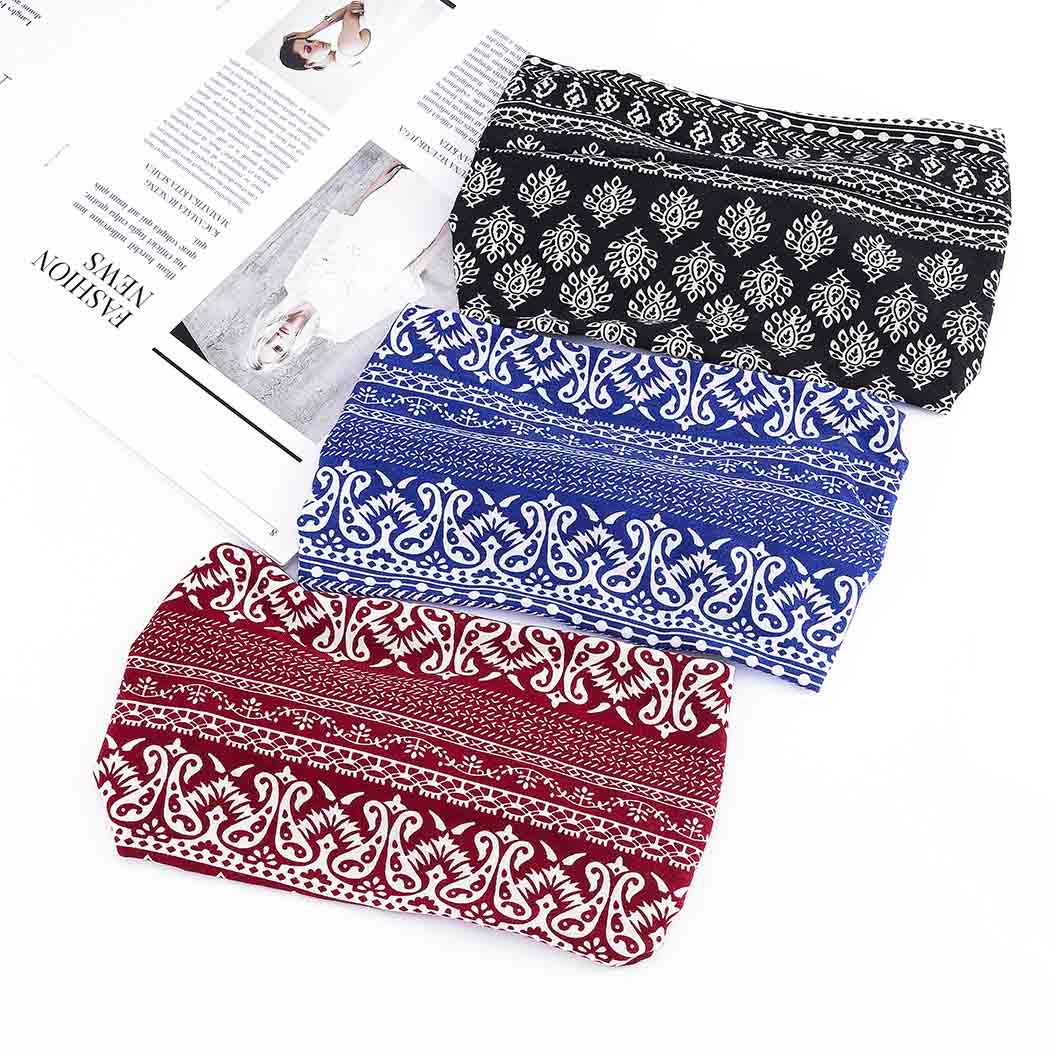 Bohend Boho Headbands for Women - Wide Knotted Stretchy Cotton Hair Bands, Fashion Printed Bandeau Headwraps - Perfect for Yoga, Sports, Travel & Everyday Wear (Style A)