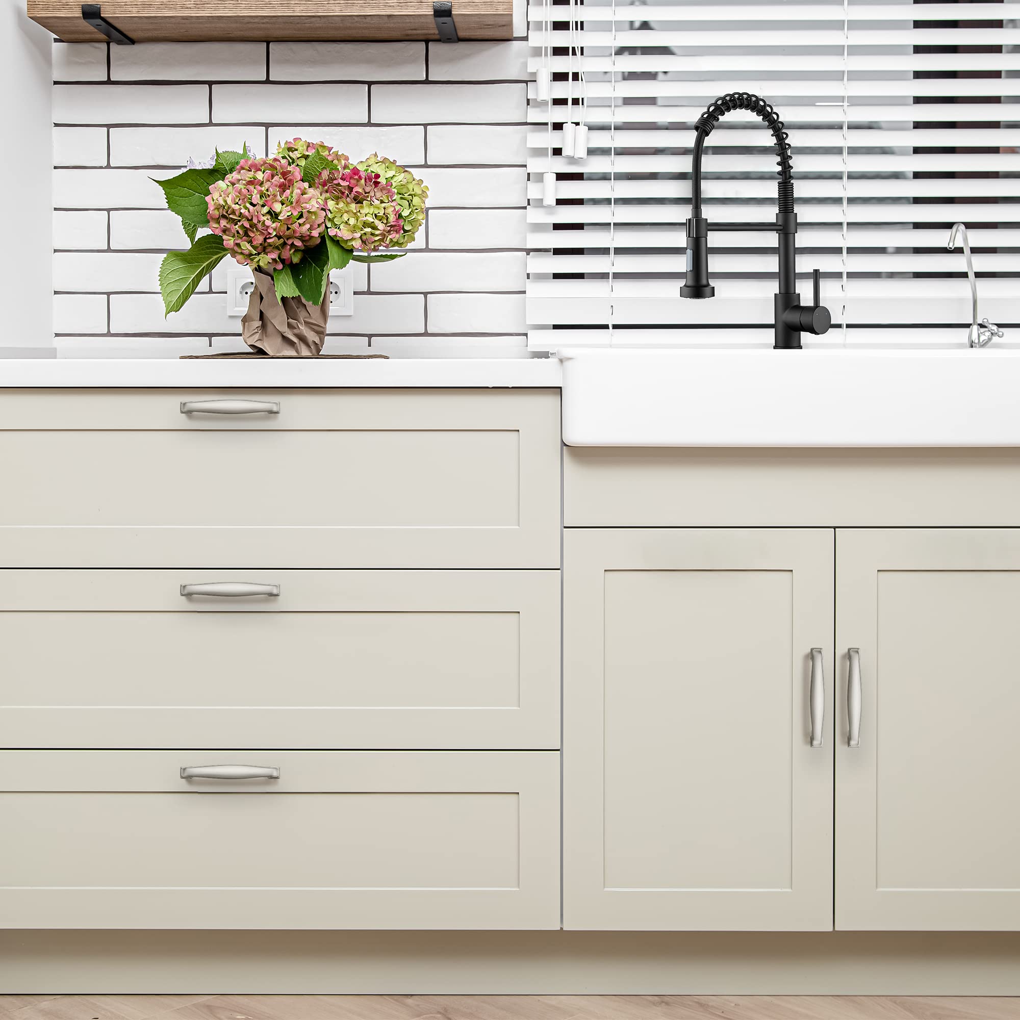 Ravinte 1 Pack Brushed Nickel Cabinet Pulls - 3-3/4 Inch Solid Kitchen Cabinet Handles, Satin Nickel Drawer Pulls for Cabinets & Cupboards | Durable Kitchen Hardware for Modern Homes & Office Spaces