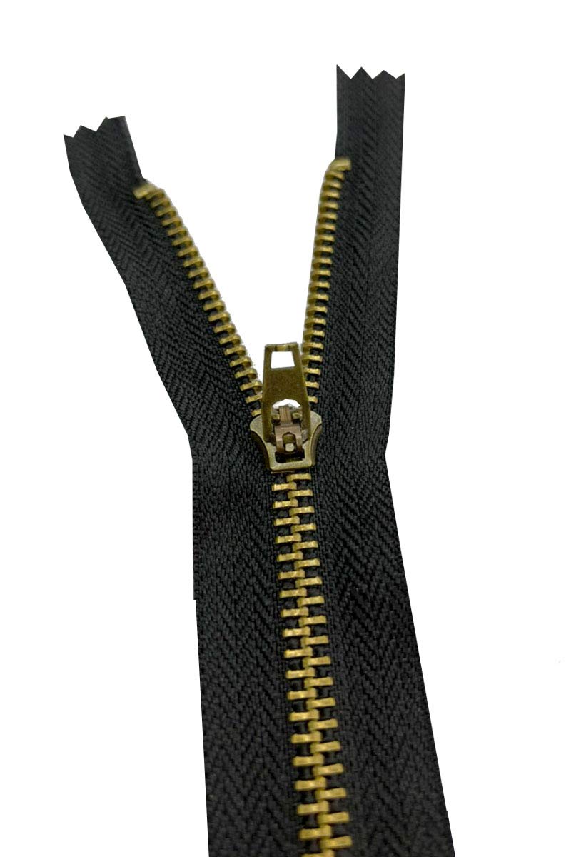 AMORNPHAN 6-Pack Heavy Duty 5 Inch Metal Zippers - #5 Black Tape with Antique Brass Teeth & Spring Lock Slider for Jeans, Denim Pockets, Clothing & Sewing Crafts (5