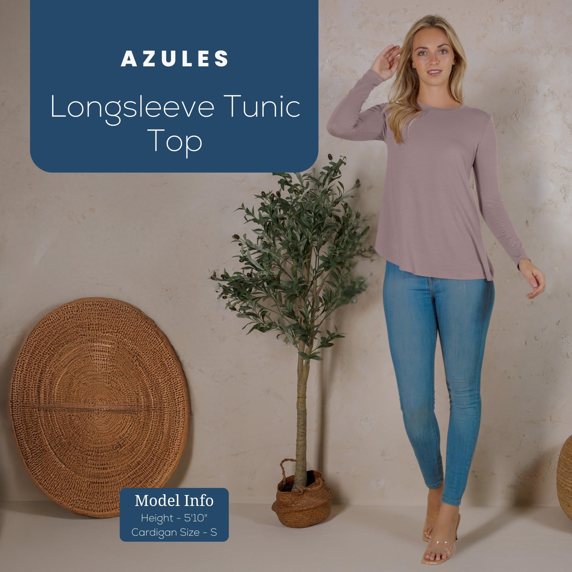 Azules Women's Long Sleeve Tunic Tops - Elegant Casual Flowy Blouse for Leggings | Perfect for Work, Date Night & Everyday Wear