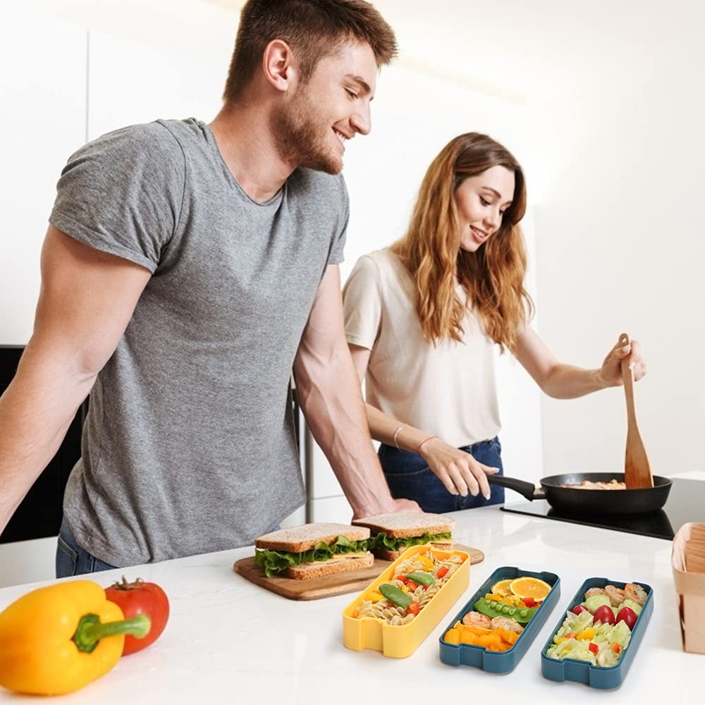 Adult Bento Box Lunch Box Set - 3 Tier Stackable Microwave Safe Containers with Sandwich Cutters & Insulated Lunch Bag | Perfect for Office, School & Picnic Meals