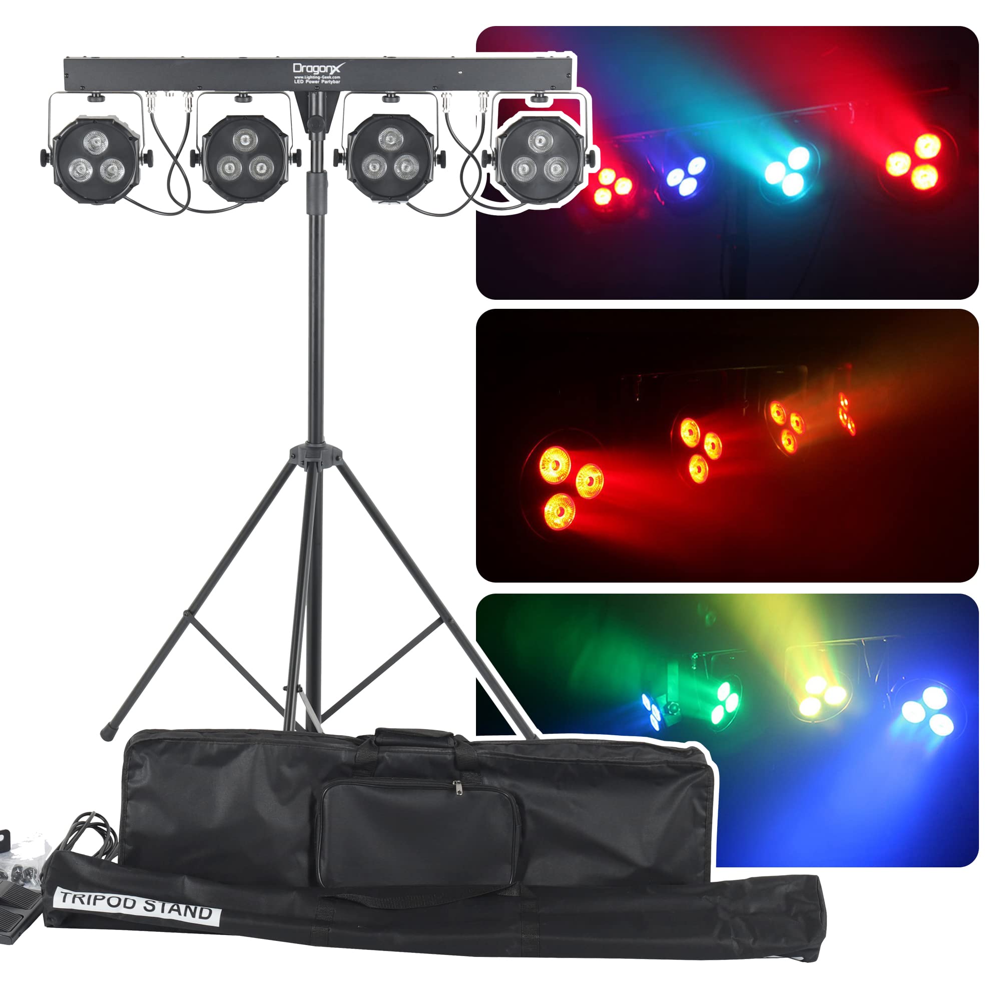 DragonX DJ Light Stand - Electric LED Light with 4 Bar Gigbar, DMX Control, Sound-Activated Strobe & Par Can Spotlight | Heavy Duty Light Stand for Party, Wedding, Church & Stage Lighting | Perfect for DJ Shows, Nightclubs & Live Performances