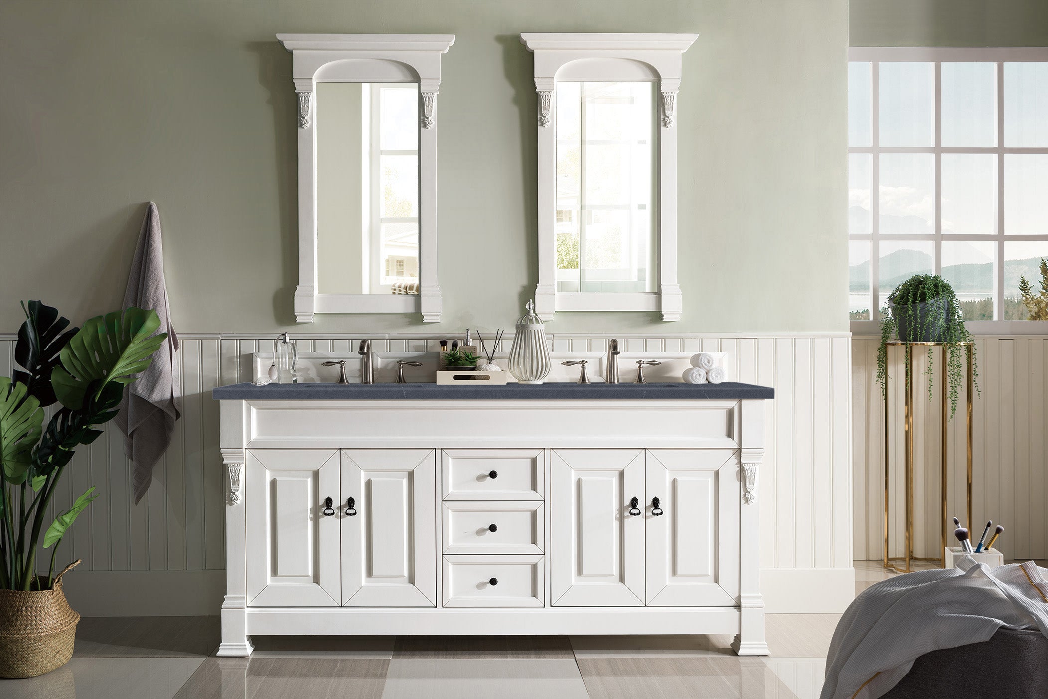 Brookfield 72 Inch Double Bathroom Vanity with Bright White Finish and 3CM Charcoal Soapstone Quartz Countertop - Perfect for Master Bathroom or Guest Bathroom Renovation