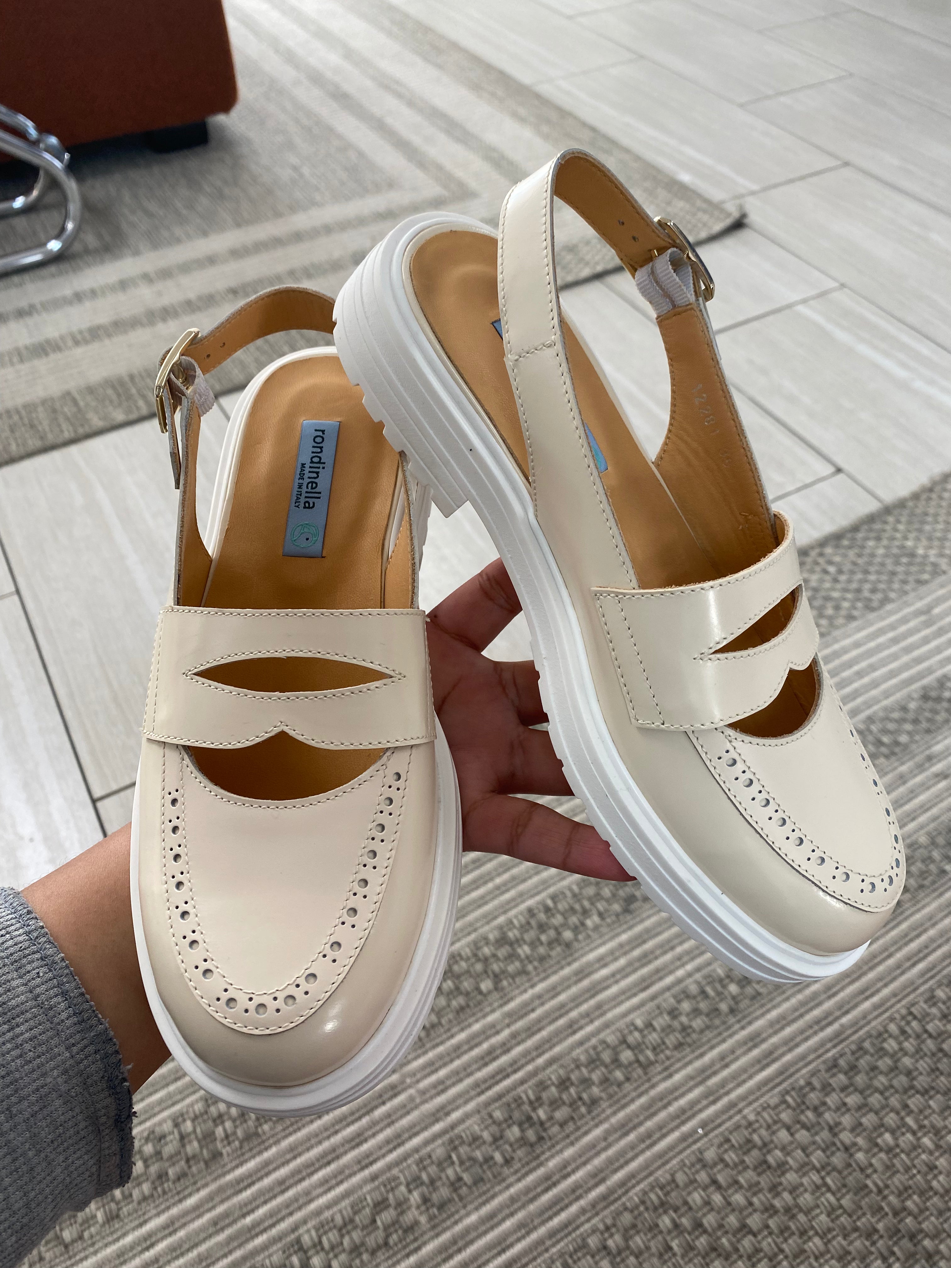 Rondinella Cream Florentic Loafer Mule Shoes - Women's Comfortable Slip-On Casual Flats for Work, Office & Everyday Wear