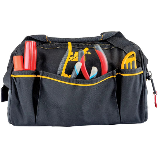 2 Piece Wide Mouth Tool Bag Set - Heavy Duty Durable Construction for Electricians & Contractors - Perfect for Organizing Tools On the Job Site or DIY Projects