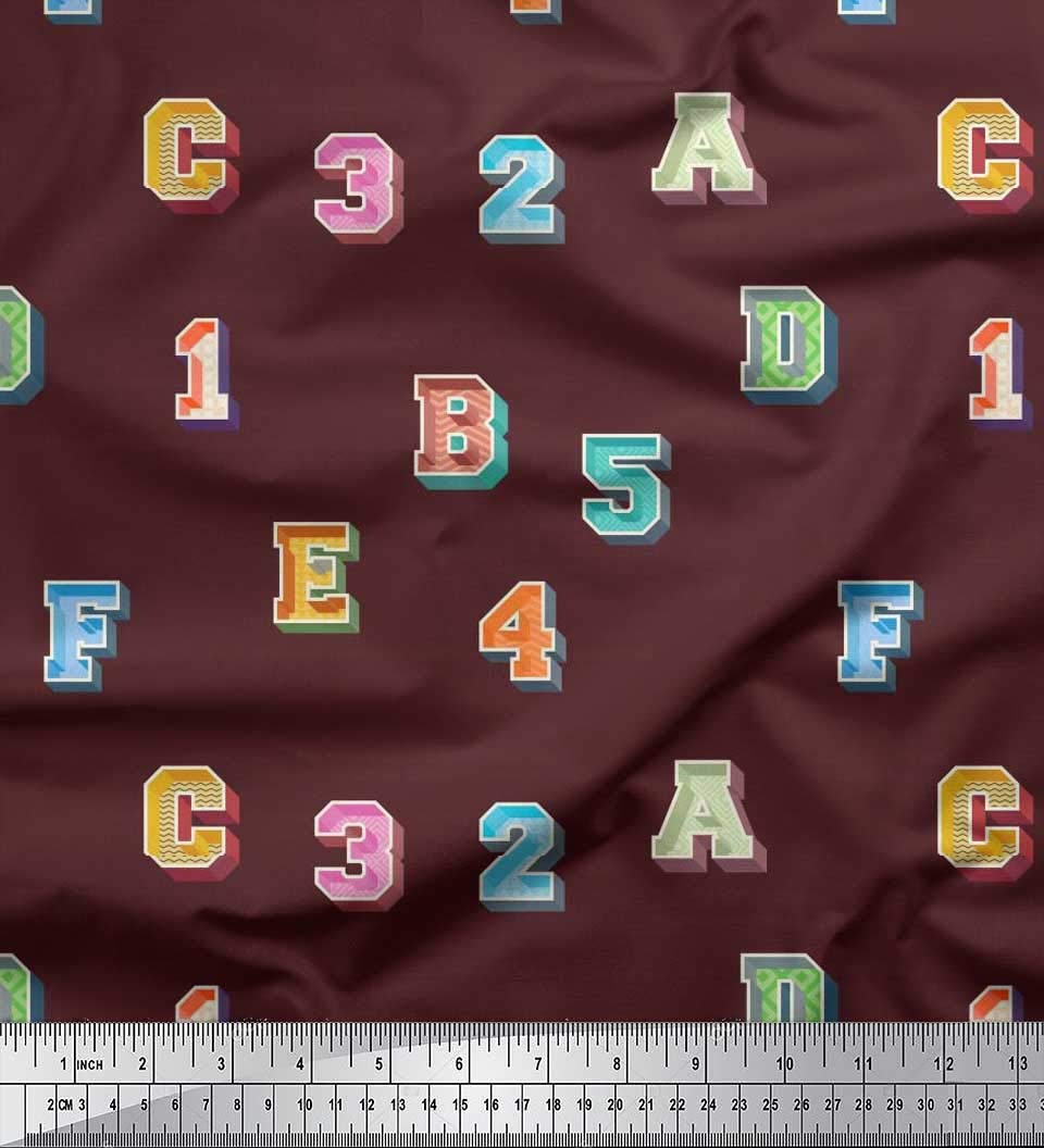 Soimoi Moss Georgette Brown Fabric by The Yard - 42 Inch Wide Printed Textile with Numbers & Alphabets Design for DIY Crafts, Dressmaking, Home Decor and Educational Projects | Perfect for Sewing, Quilting, Classroom Activities and Creative Play