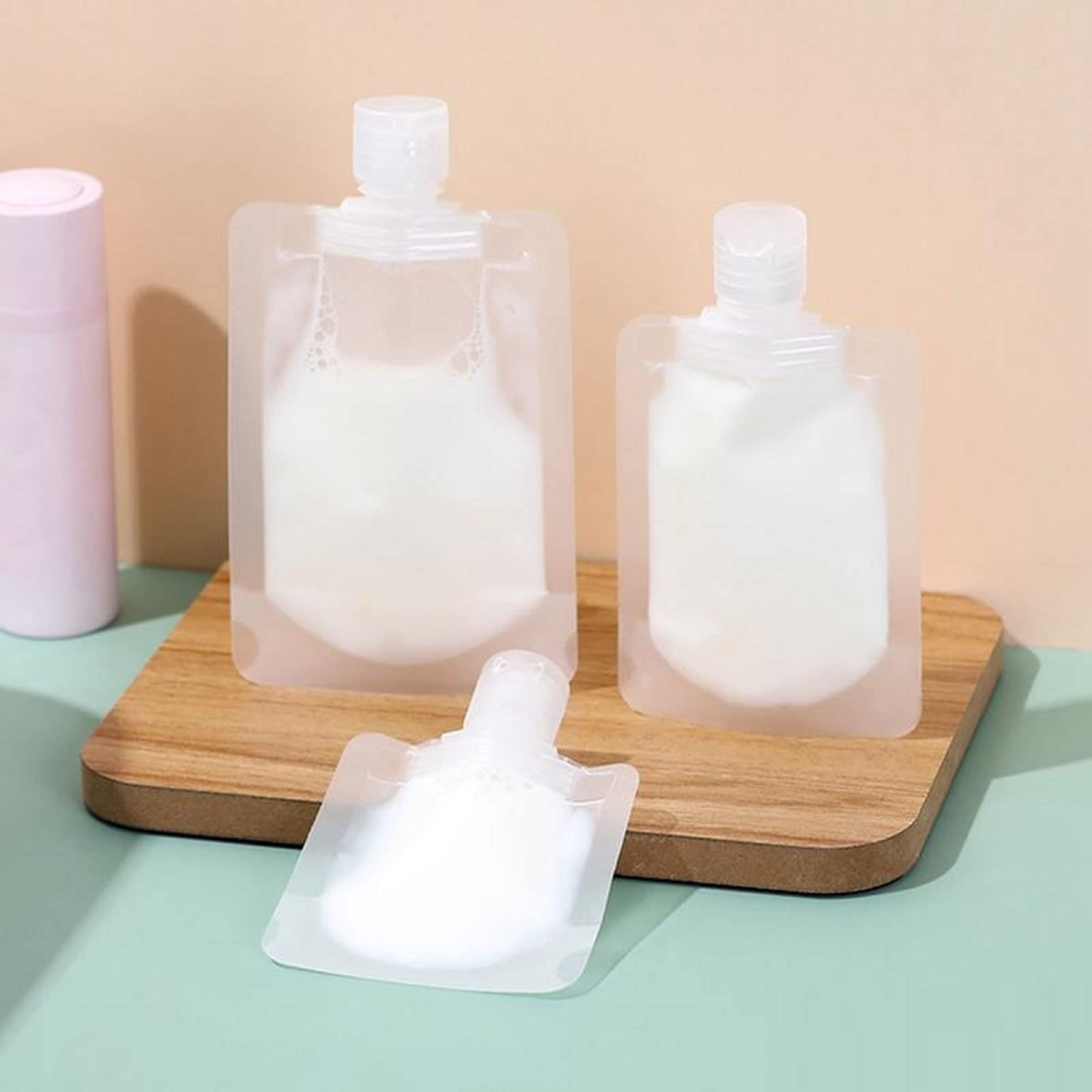 AUGEN Travel Leakproof Stand-Up Spout Containers (30ml/50ml/100ml) - Reusable Cosmetic Bottles for Toiletries, Lotion, Shampoo | Perfect for Air Travel, Gym & Outdoor Adventures (1 Set)