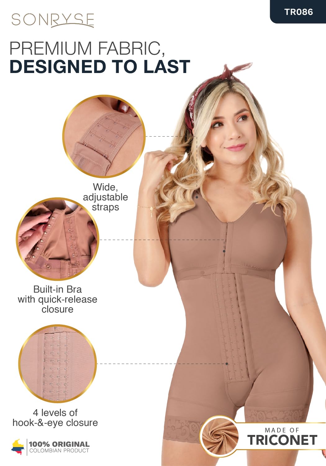 Sonryse Colombian Post-Surgery Compression Garment for Liposuction & BBL - Stage 2 Shapewear for Women | Medical Recovery & Body Contouring After Cosmetic Surgery