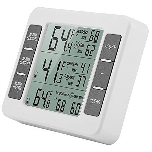 Digital Refrigerator Freezer Thermometer with Alarm - Wireless Temperature Gauge for Home, Kitchen & Commercial Use - Accurate Fridge/Freezer Monitor with Sensor for Food Safety & Storage