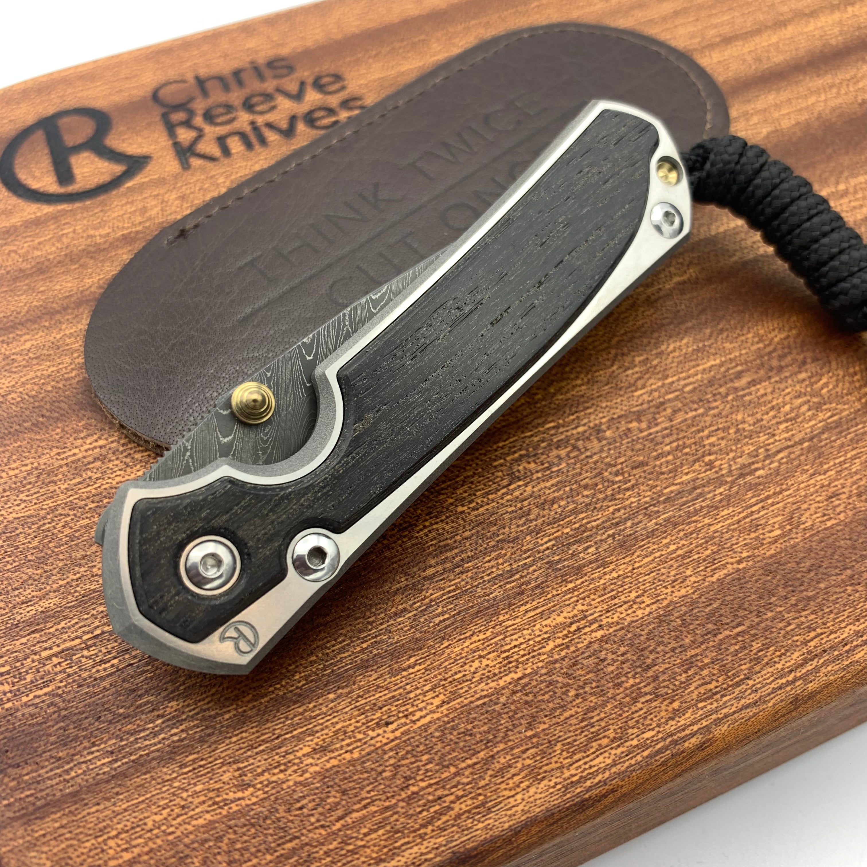 Chris Reeve Knives Small Sebenza 31 Drop Point LH Bog Oak Inlay Folding Knife with Boomerang Damascus Blade & Polished Handles - Premium EDC Pocket Knife for Outdoor, Camping, Hunting, and Everyday Carry