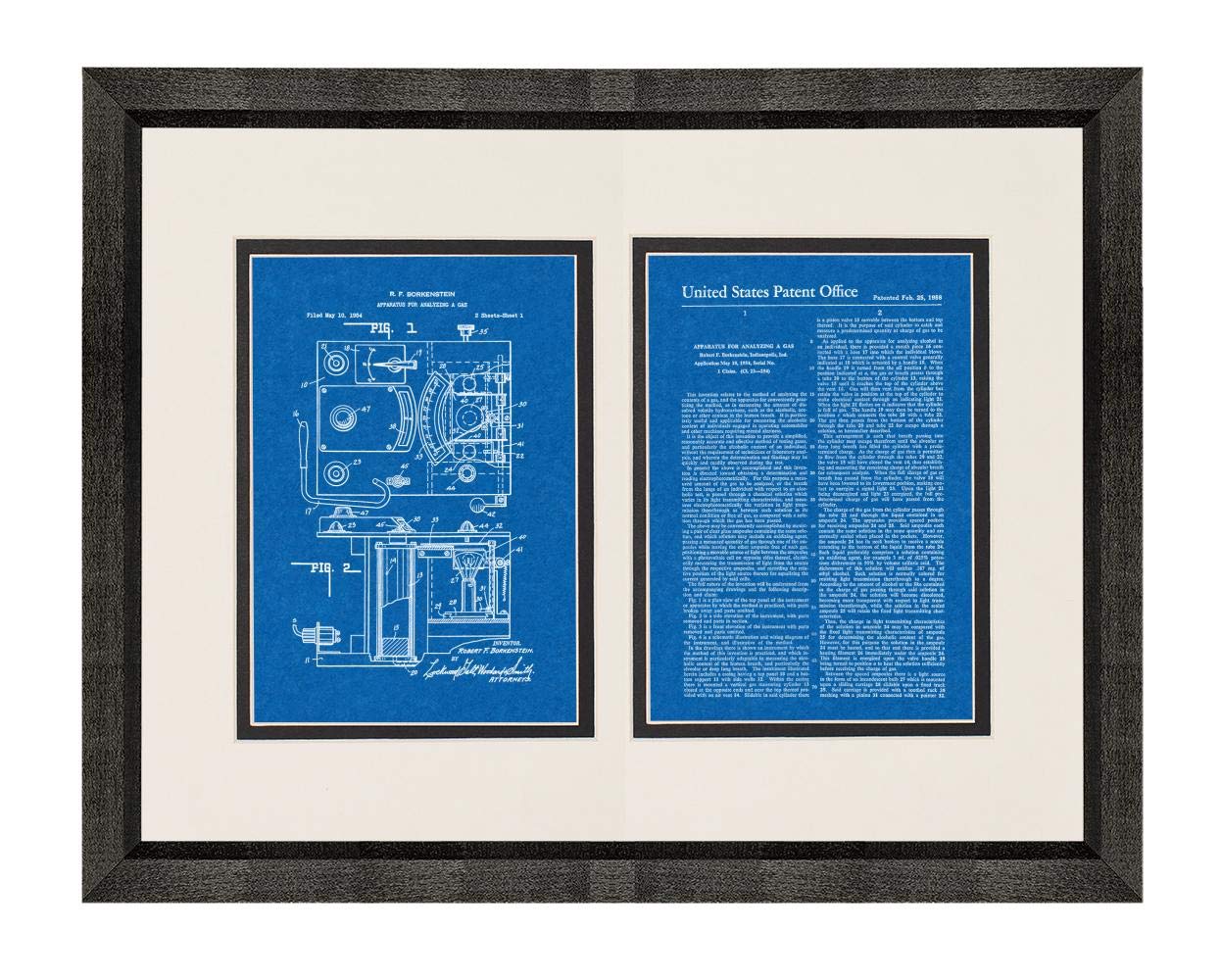 Police Law Enforcement Breathalyzer Patent Art Blueprint - 16x20 Inch Framed Print in Beveled Black Wood with Double Mat - Perfect for Office Decor, Police Station Wall Art & Gift for Law Enforcement Professionals