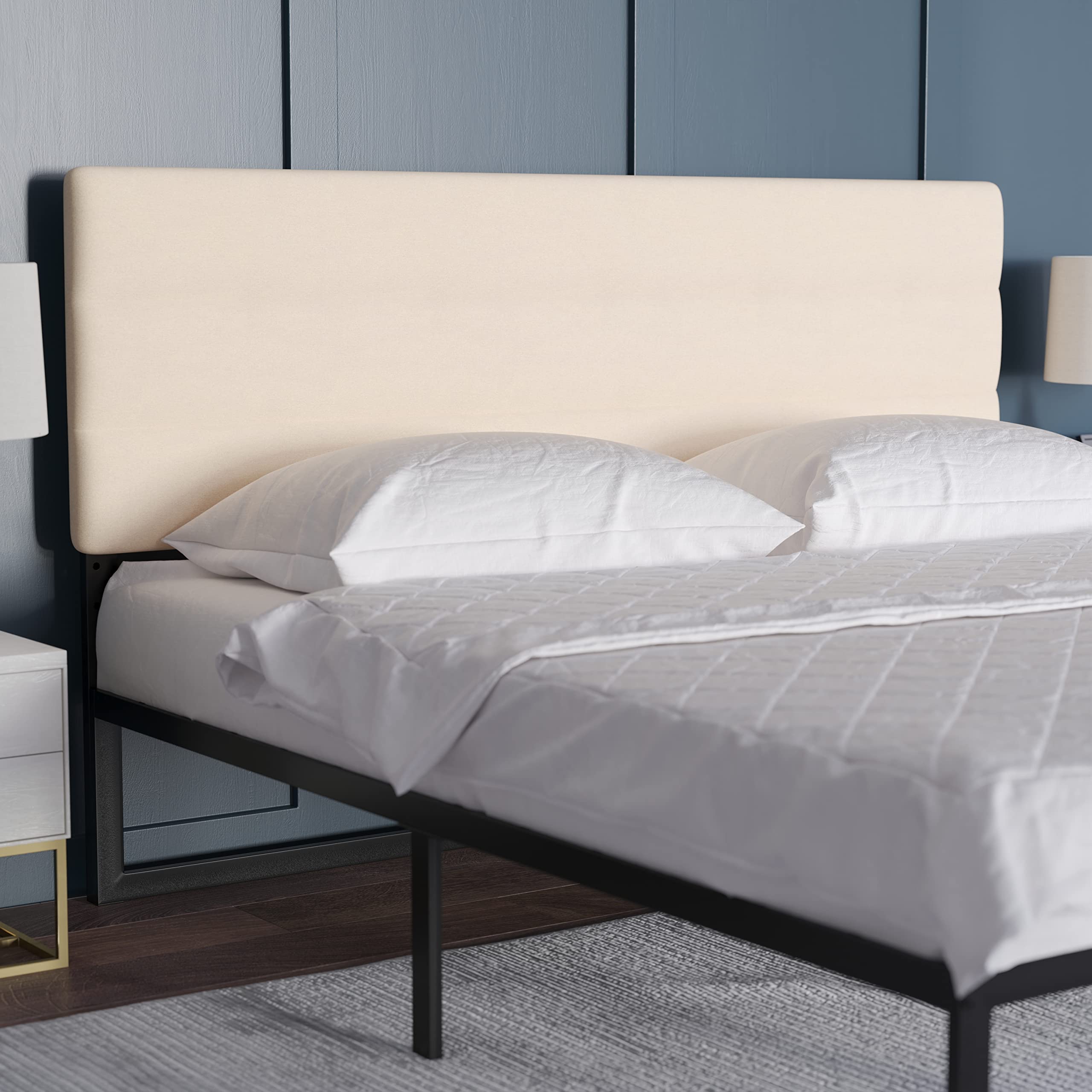 EMMA + OLIVER Gannon King Headboard - Cream Fabric Upholstered Adjustable Height Bed Frame Headboard - Easy 30-Minute Assembly - Fits Most Bed Frames (Not Included) - Perfect for Master Bedroom, Guest Room & Home Decor