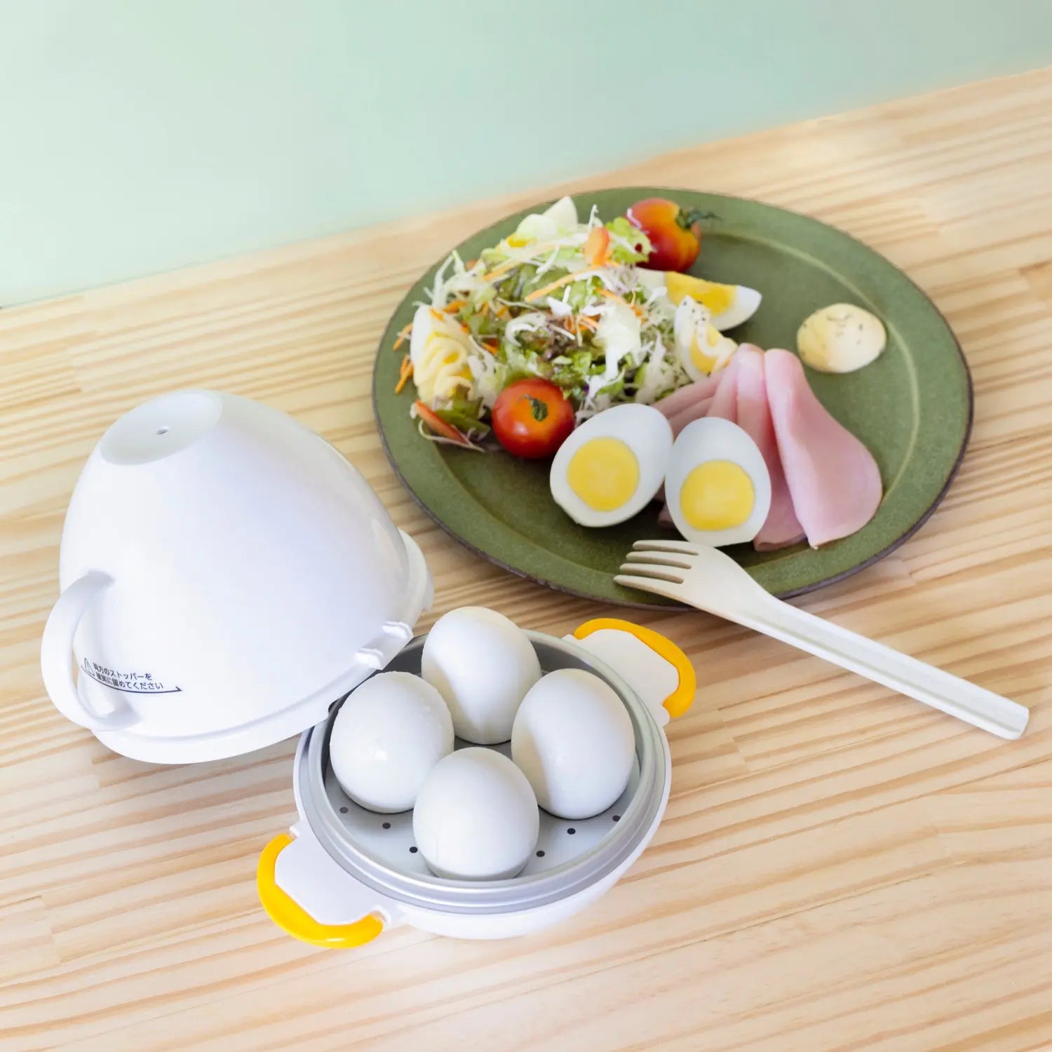 Akebono Microwave Egg Boiler - 4 Egg Capacity, Fast & Easy Hard Boiled Eggs Maker for Breakfast, Meal Prep & Keto Diet | BPA-Free & Dishwasher Safe
