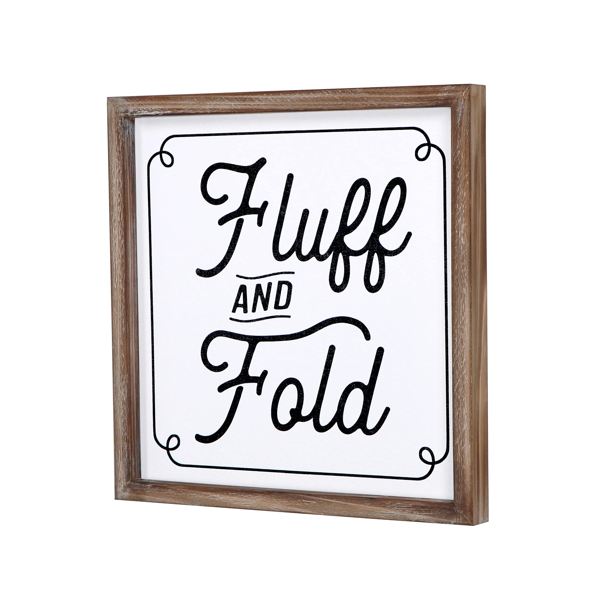 Rustic Wood Frame Fluff and Fold Laundry Sign - Modern Farmhouse Wall Hanging Decor for Laundry Room, Shelves & Tabletop | Perfect for Home, Apartment & Laundromat Decor