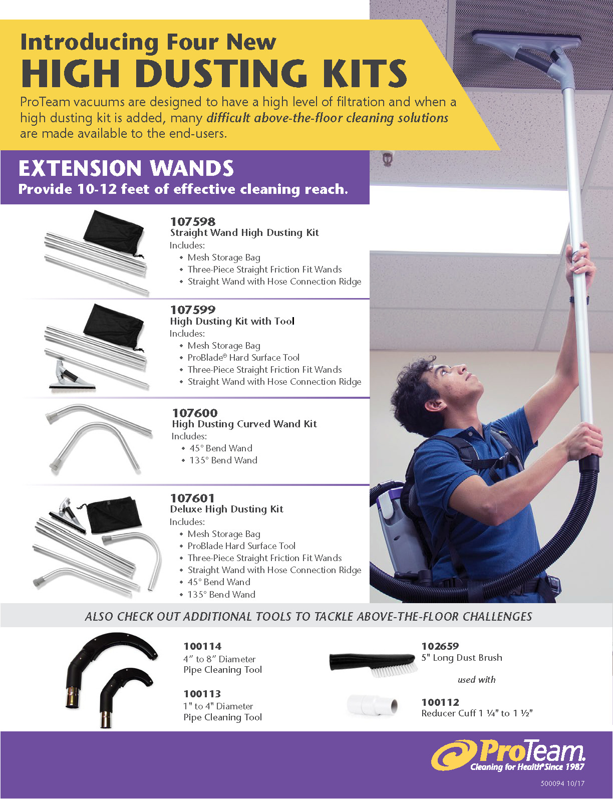 ProTeam 107600 High Dusting Curved Wand Kit - Professional Extension Pole for Ceiling Fans, Cobwebs & Hard-to-Reach Areas - Perfect for Home Cleaning & Commercial Use