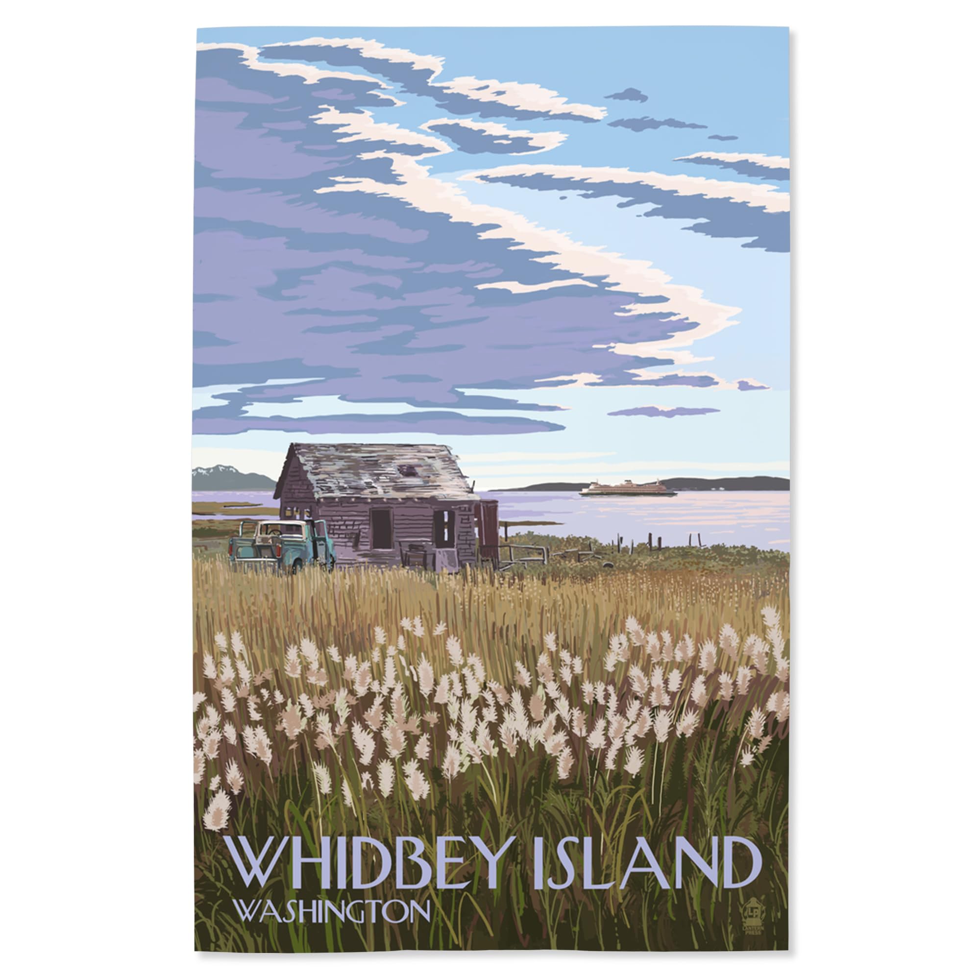 Lantern Press 16x24 Inch Giclee Art Print - Whidbey Island Washington Landscape with Farm and Ferry Scene - Perfect for Home Decor, Office Wall Art & Coastal Theme Interior Design