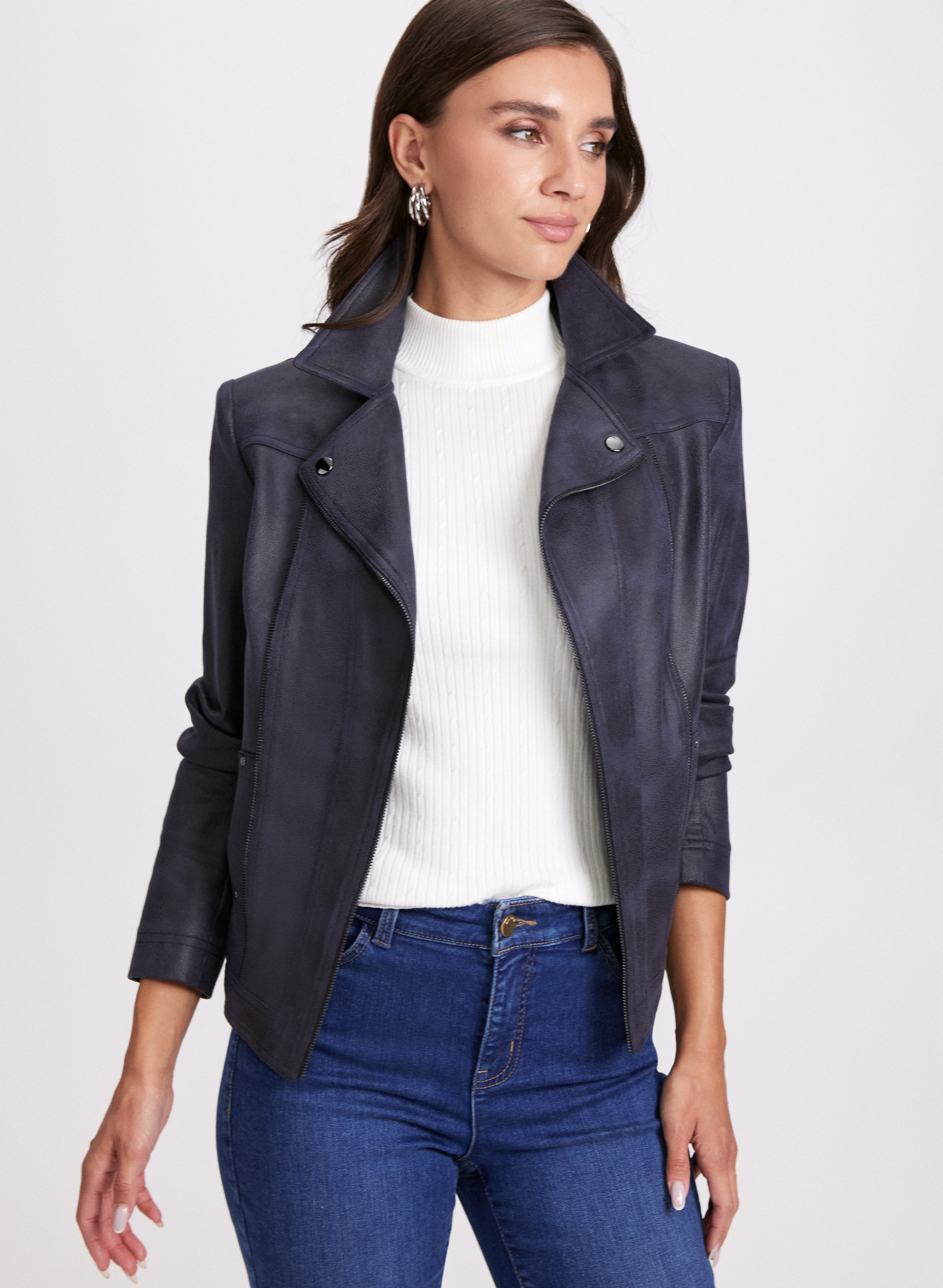 Stylish Faux Suede Notch Collar Jacket for Women - Trendy Fall Outerwear for Office, Dating & Casual Wear