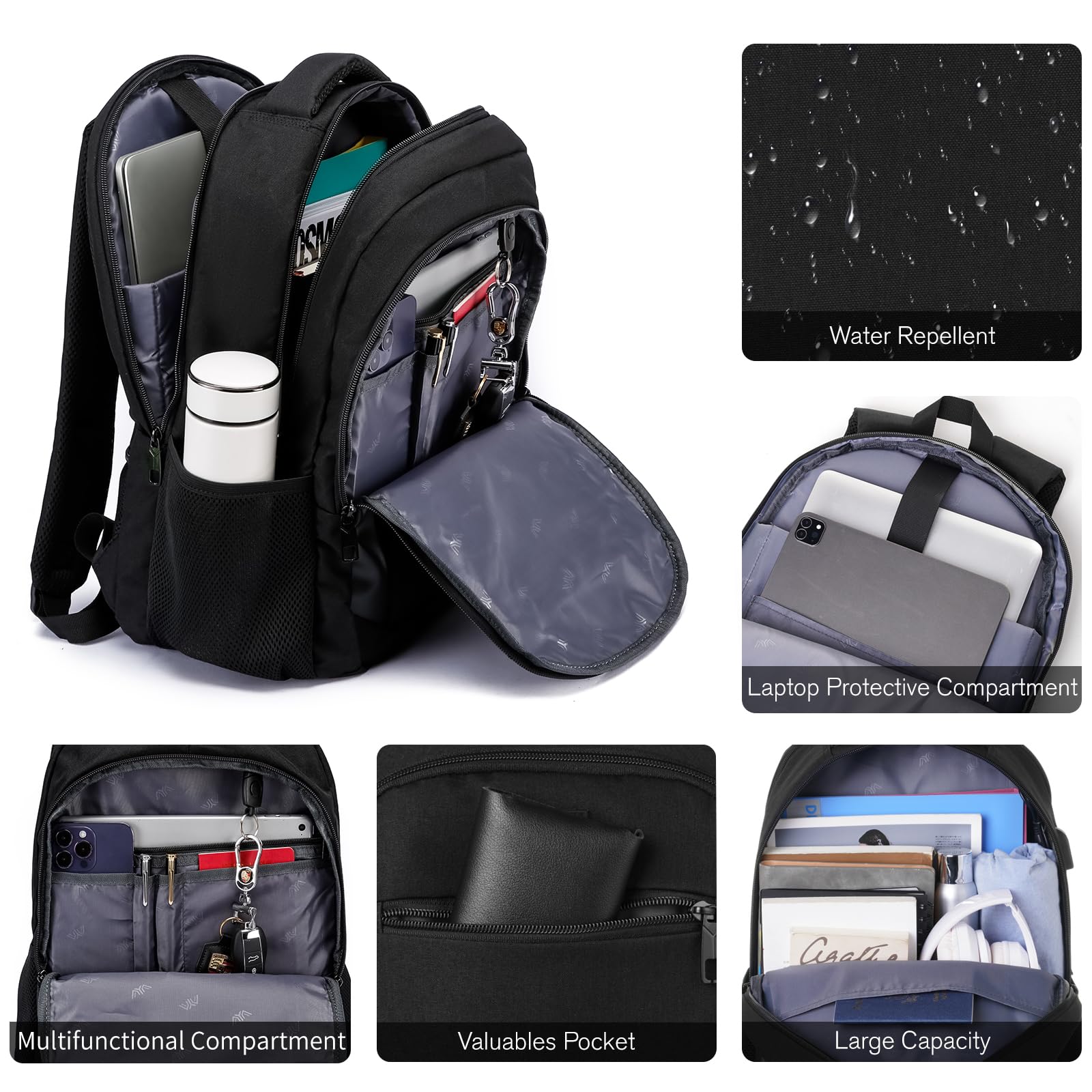 Anti-Theft Water Resistant Laptop Backpack with USB Charging Port - 17.3 Inch Computer Backpack for Men & Women, College School Bookbag, Travel & Business Use - Perfect for Students, Professionals & Daily Commuters