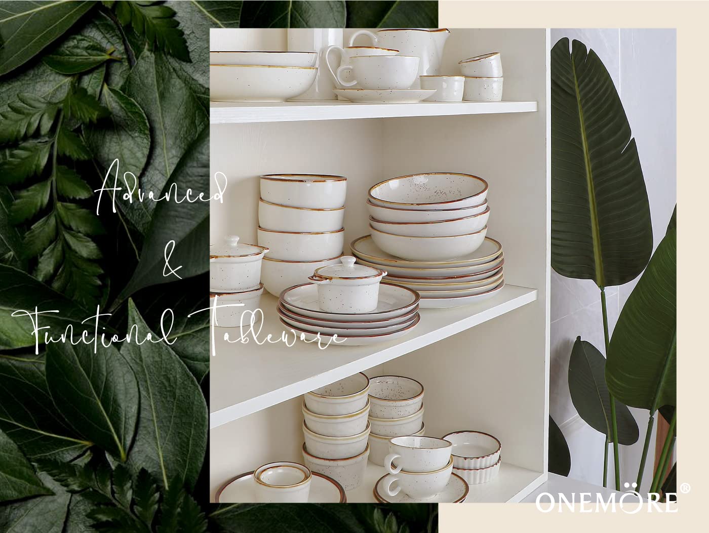 ONEMORE 6-Piece 8.5 Inch Ceramic Dinner Plates Set - Appetizer, Salad & Dessert Plates | Oven, Microwave & Dishwasher Safe Porcelain Dishes | Rustic Kitchen Tableware in Cream White | Perfect for Family Dinners, Parties & Restaurant Use