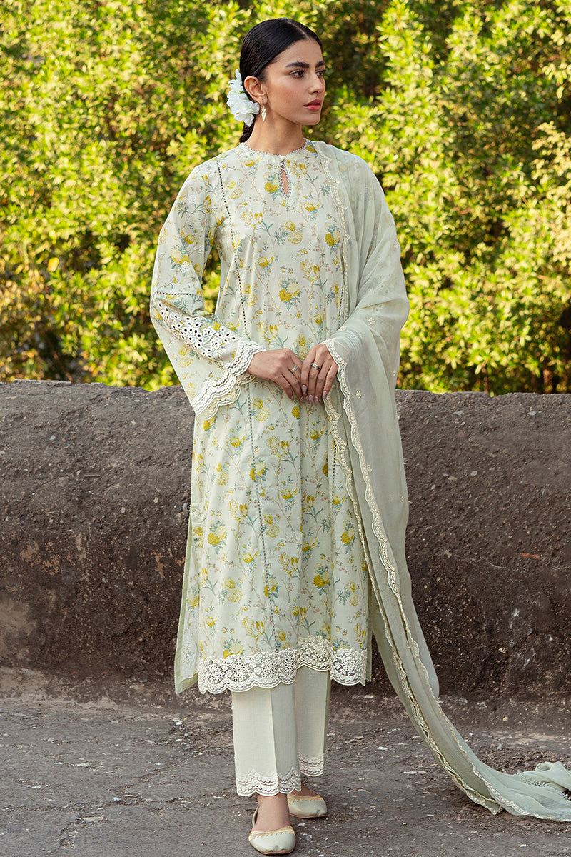 Lime Primrose 3-Piece Lawn Printed Suit for Women - Floral Summer Outfit - Perfect for Casual Wear, Parties & Weddings