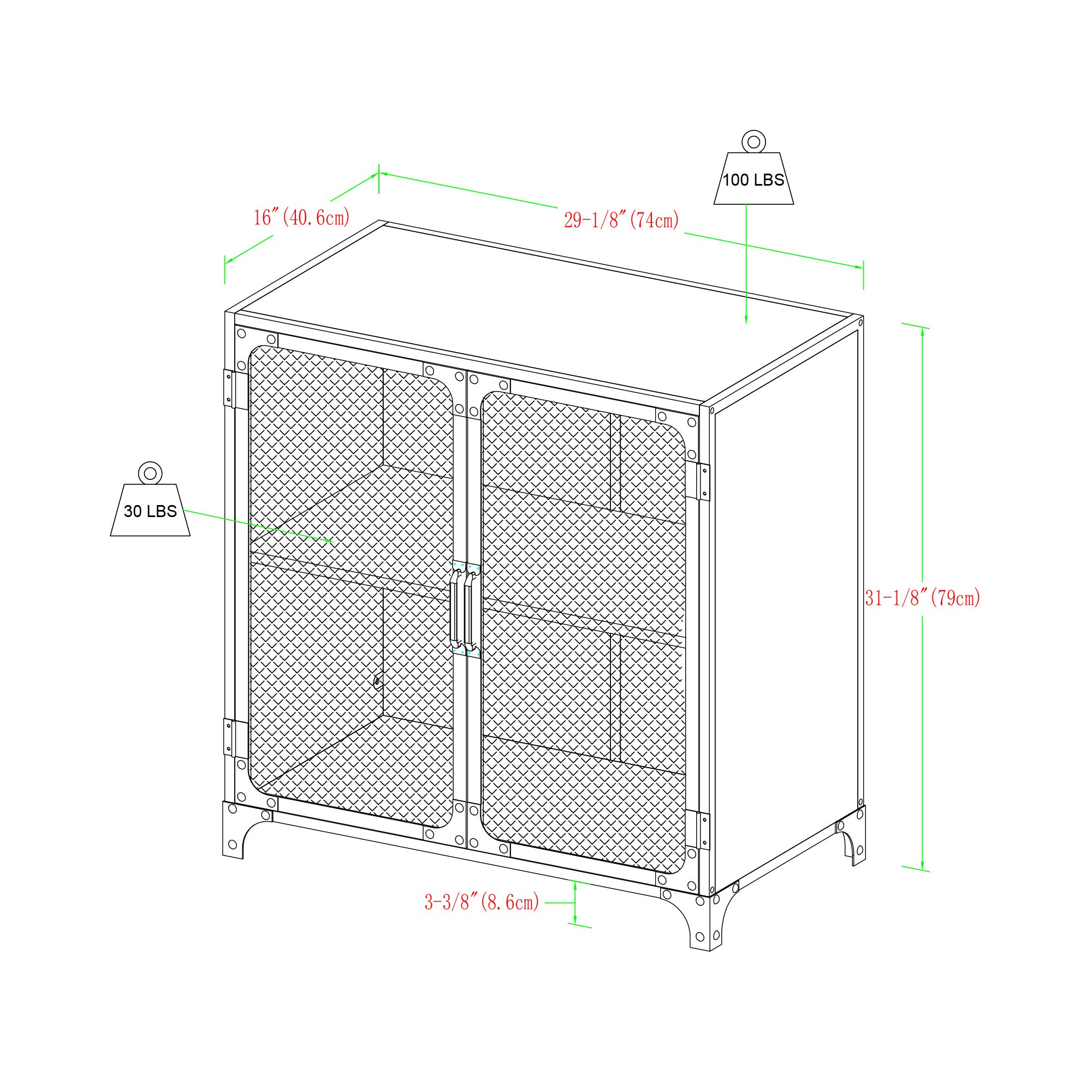 Walker Edison Malcomb Industrial Metal Mesh 2-Door Storage Cabinet - Rustic Grey Wash Console for Kitchen, Living Room & Home Decor - 30 Inch - Perfect for Organizing Dishes, Linens & Displaying Decor Items