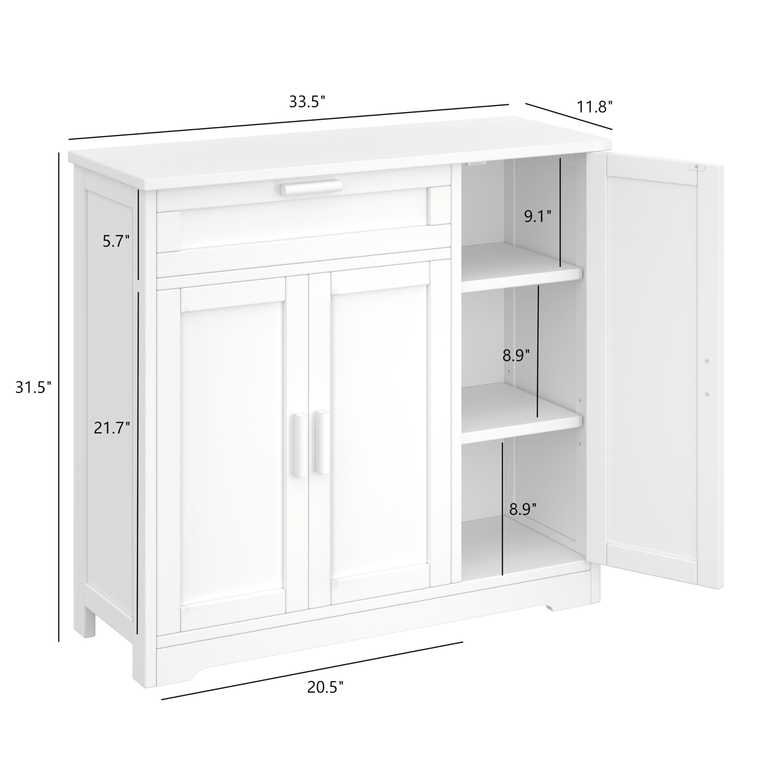 Modern Sideboard Buffet Cabinet with 3 Doors & Drawers - White Storage Cabinet with Adjustable Shelves for Kitchen, Living Room, Hallway - Perfect for Dining Room Storage, Entryway Organization & Home Decor (KES001WCWG)