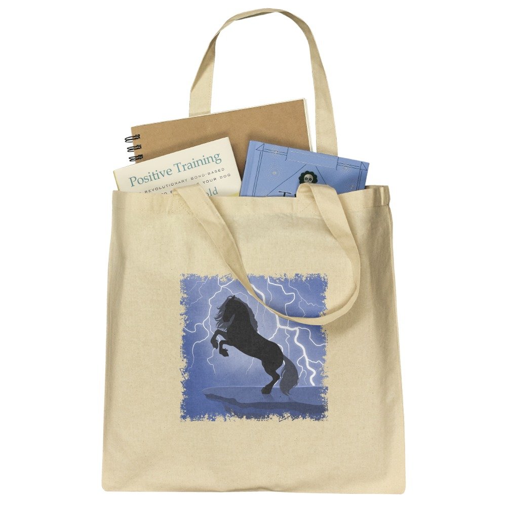 Black Friesian Horse Rearing Up in Storm Design - Premium Reusable Grocery Tote Bag for Shopping, Beach & Travel | Eco-Friendly Cotton Canvas Carryall