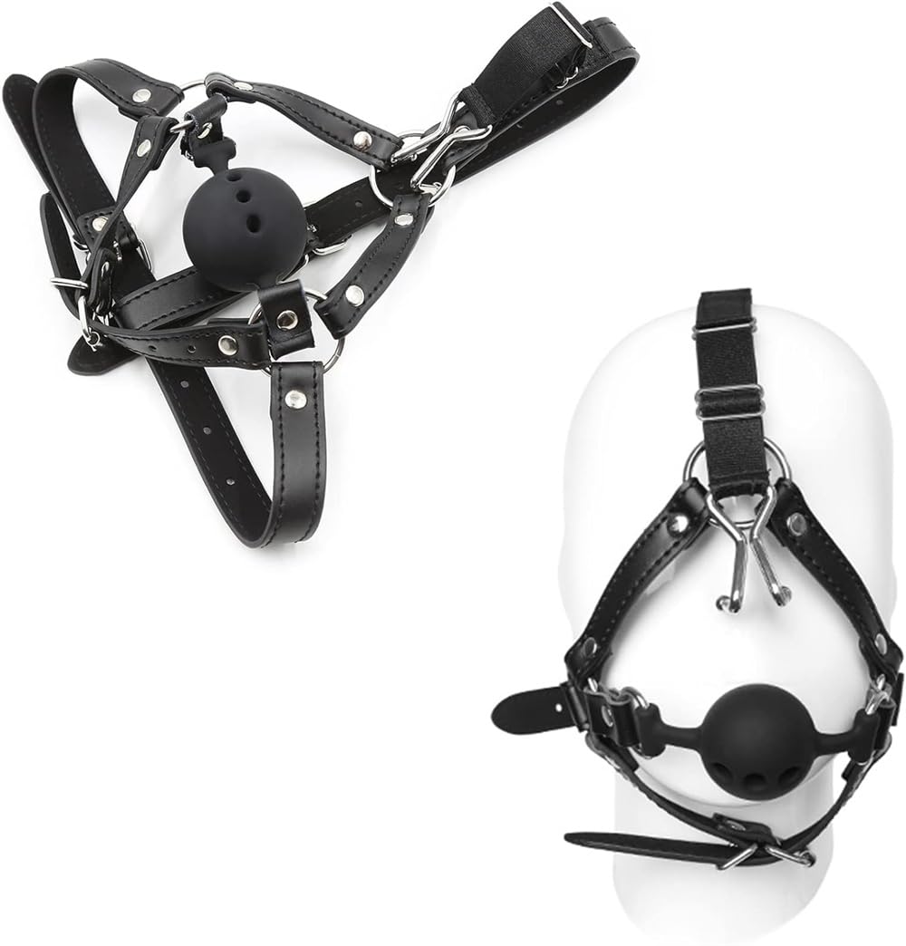 Adjustable BDSM Ball Gag with Metal Hook - Bondage Toy for Adults