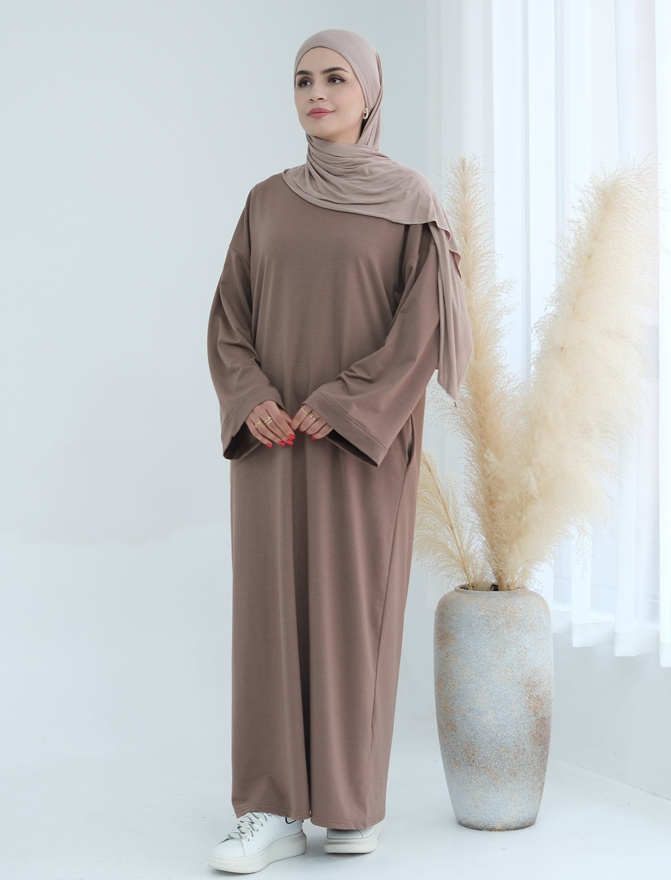Ava Knit Maxi Dress for Women - Soft Stretchy Taupe Long Dress for Casual Wear, Date Night & Special Occasions
