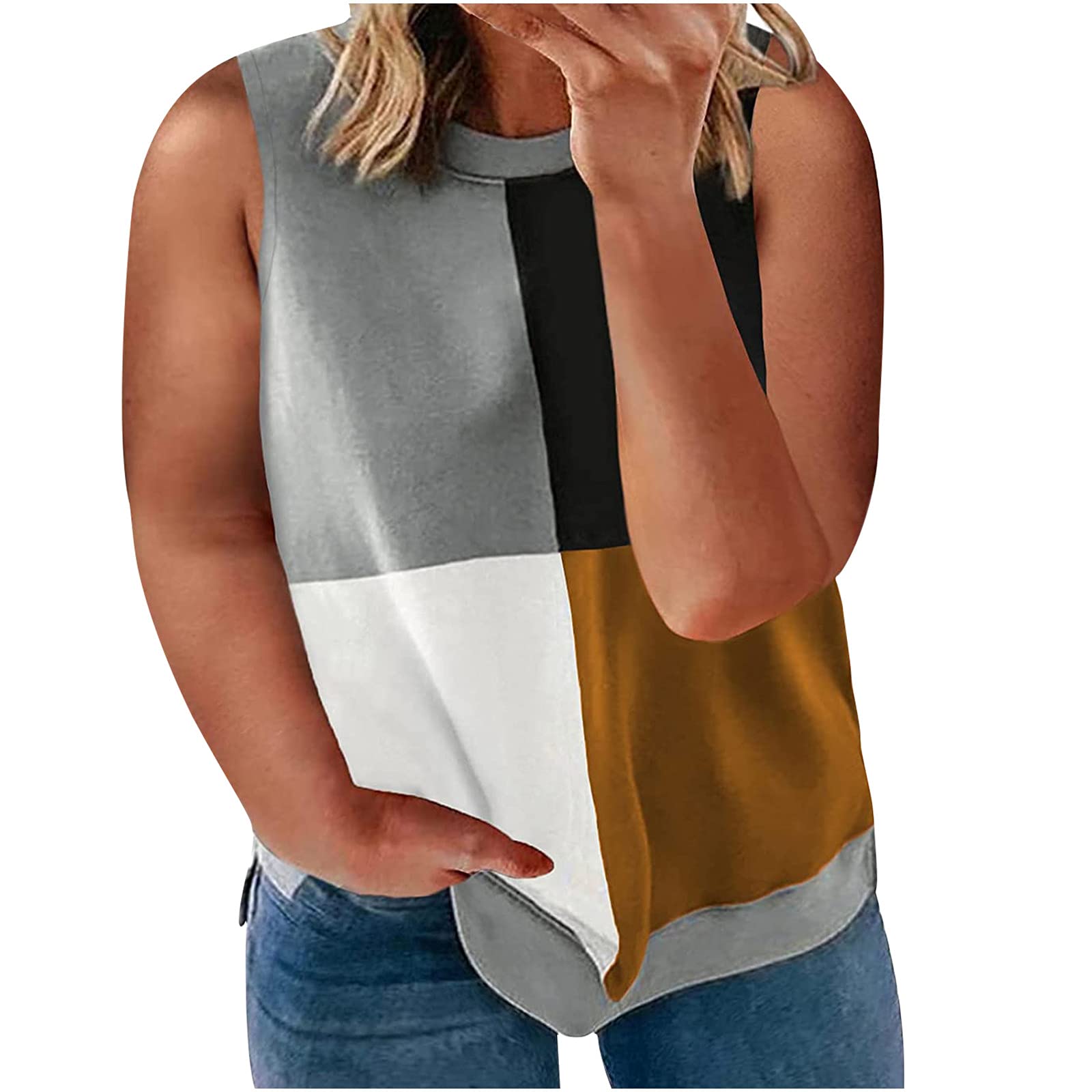 Plus Size Tops for Women - Casual Sleeveless V-Neck Blouse with Floral Print, Loose Fit Summer Tunic Top for Plus Size Women | Perfect for Office, Beach & Casual Outings