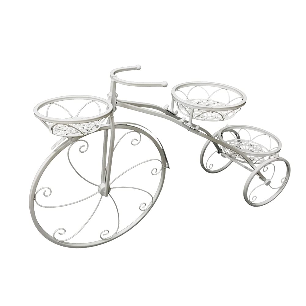 3-Tier Bicycle-Shaped Iron Plant Stand for Indoor & Outdoor Use – Black Round Garden Planter Rack (20.1 Inch) – Perfect for Patio, Balcony, Living Room Decor
