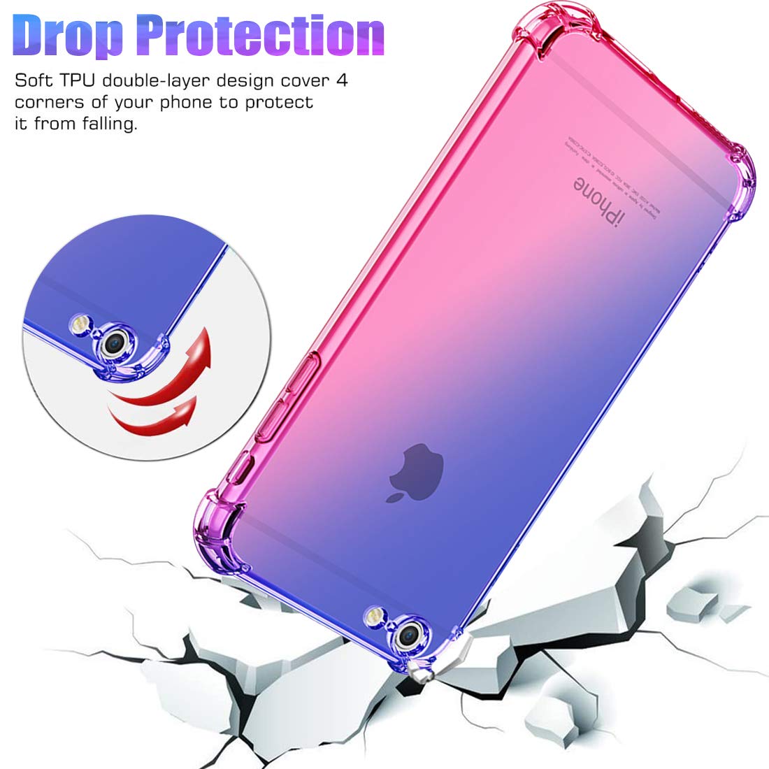 Premium Slim Clear TPU Shockproof Phone Case for iPhone 6/6s - Gradient Blue/Pink, Anti-Scratch & Protective Cover | Perfect for Everyday Use, Travel & Outdoor Activities
