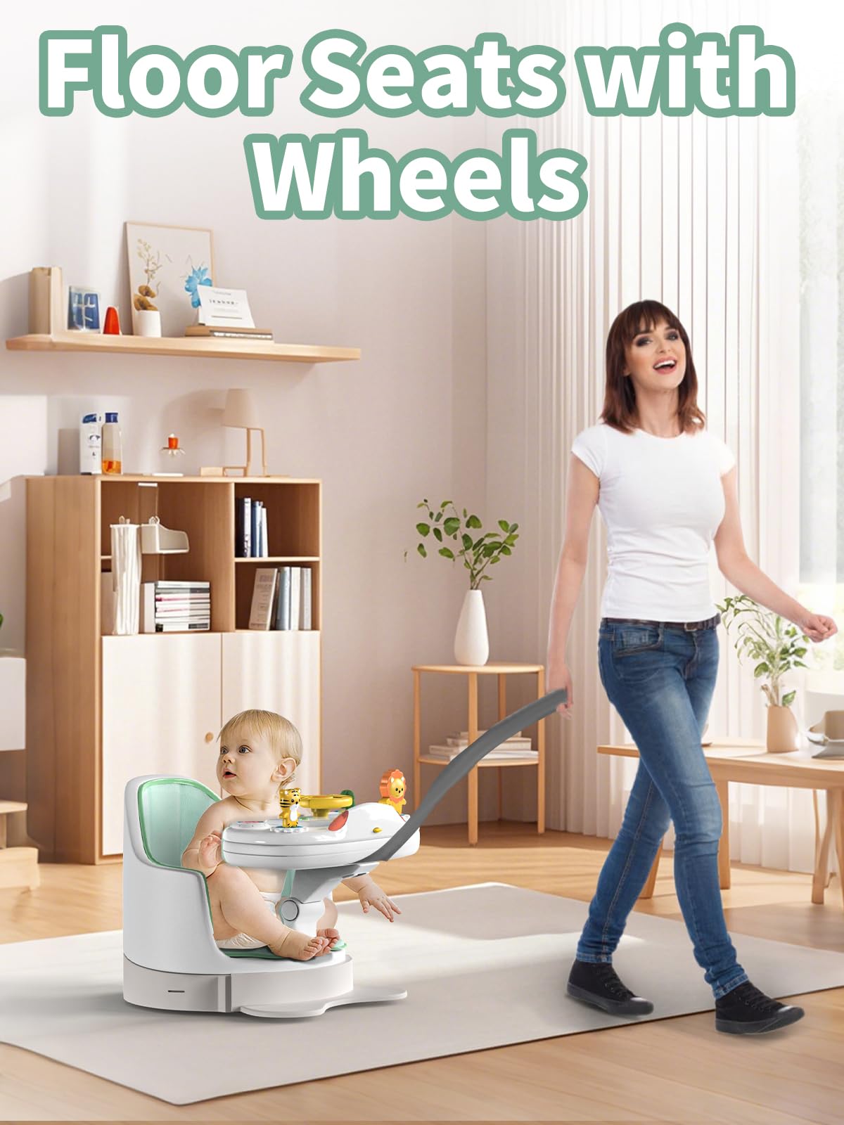 8-in-1 Convertible Baby High Chair with Removable Tray & Buckle Strap | Adjustable Booster Seat for Dining Table | Sensory Exploration with Music & Lights | Mobile Floor Seat with Wheels | Safe for Infants 6-36 Months (Green) | Perfect for Mealtime, Playtime & Learning Activities at Home