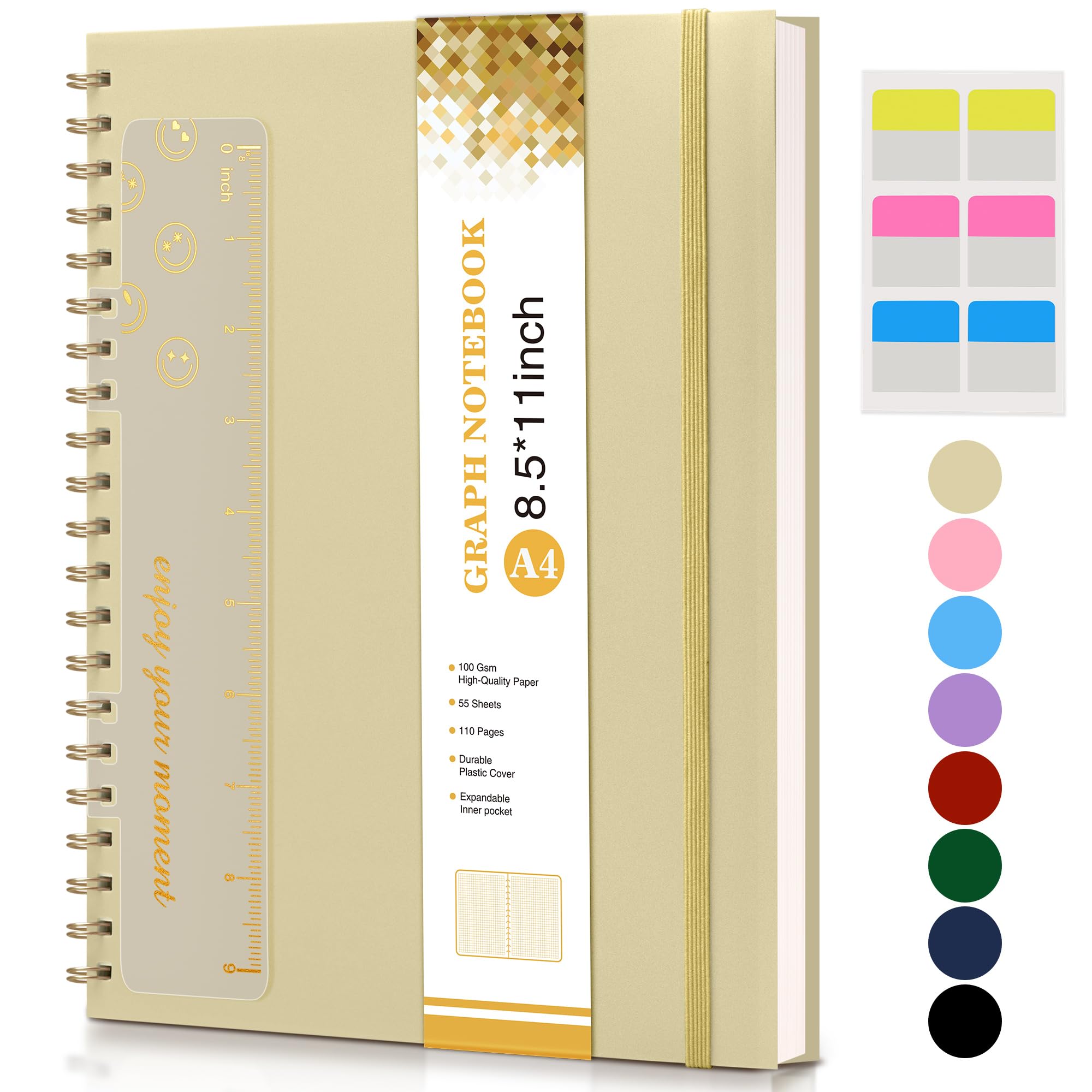 Premium Spiral Graph Paper Notebook - 8.5