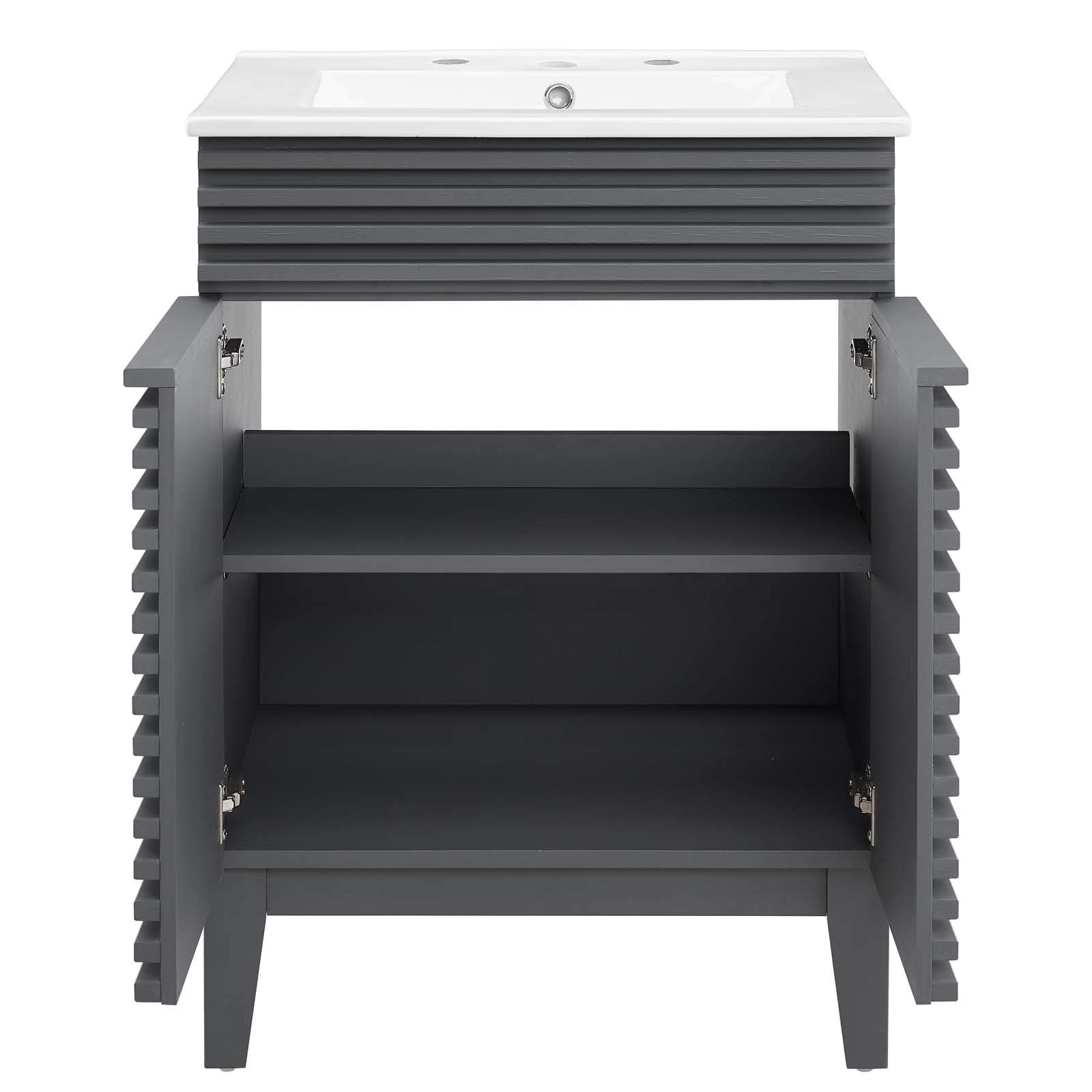 Modway Render 24 Inch Vanity with Sink - Modern Bathroom Floor Cabinet in Gray White | Perfect for Small Bathrooms, Powder Rooms & Apartment Remodels