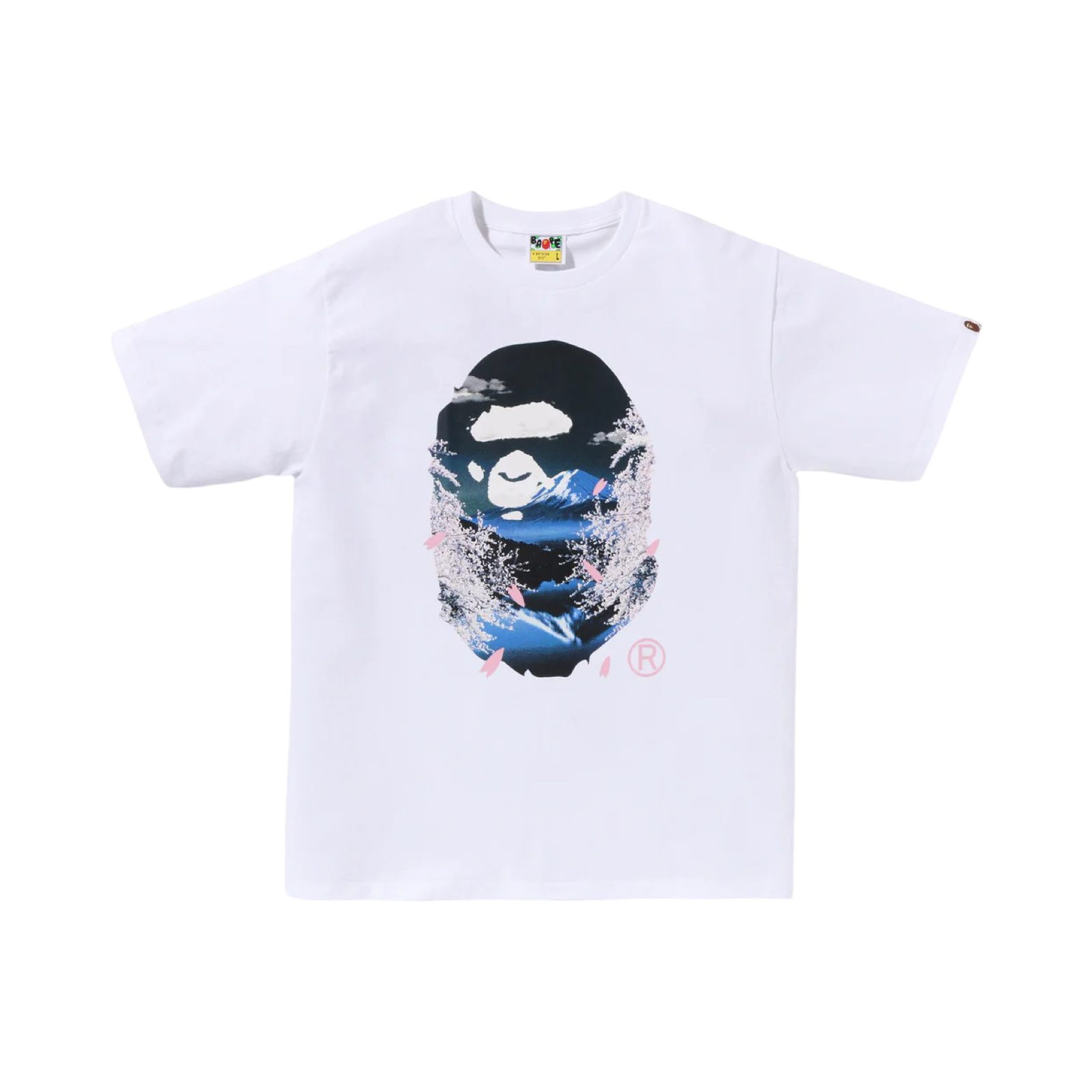 BAPE® Sakura Fuji Photo Print T-Shirt - White | Japanese Streetwear Fashion for Men & Women | Perfect for Casual Wear & Urban Outfits