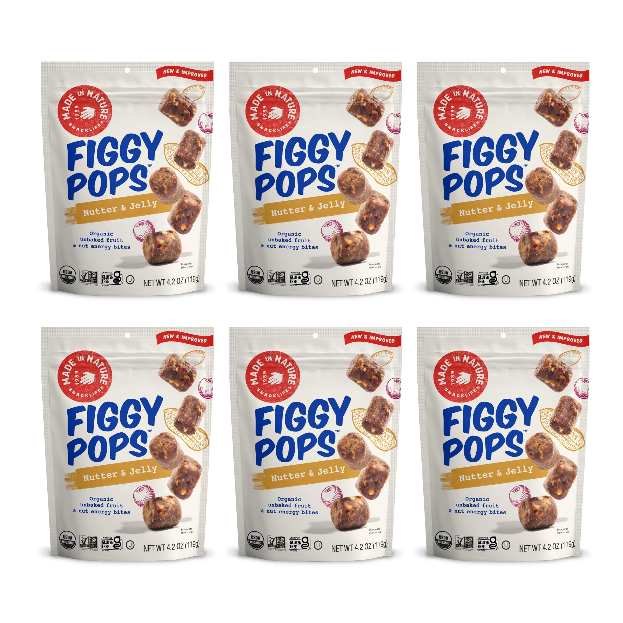 Made In Nature Organic Figgy Pops Nutter & Jelly - 4.2oz Pack of 6 | Vegan Gluten-Free Non-GMO Unbaked Fruit & Nut Energy Bites | Healthy Snacks for Hiking, Office & Kids Lunchboxes