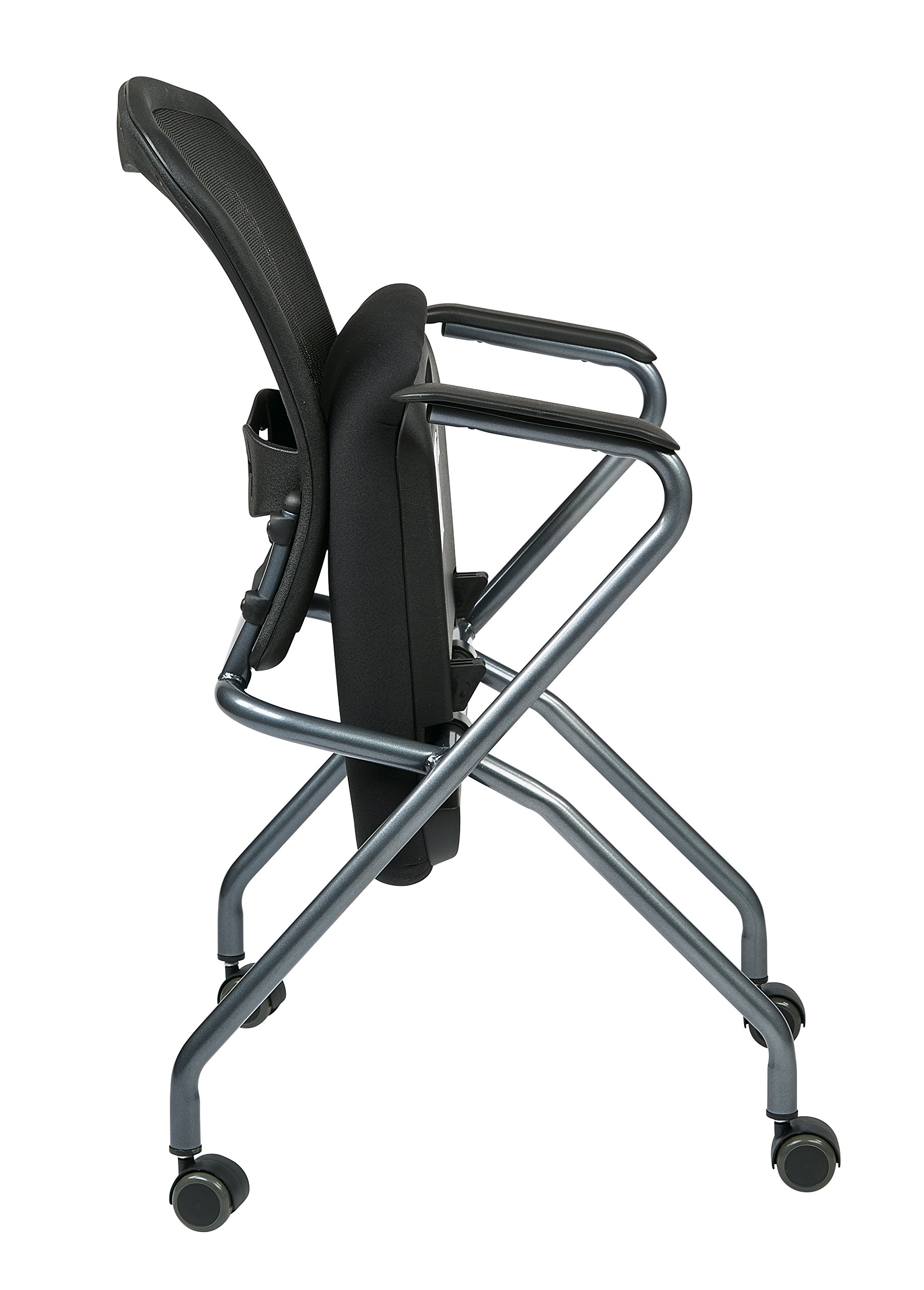 Office Star Deluxe ProGrid Breathable Mesh Back Folding Chair 2-Pack with Armrests - Titanium Finish Frame & Coal FreeFlex Technology - Perfect for Office, Conference Rooms, Events and Home Use