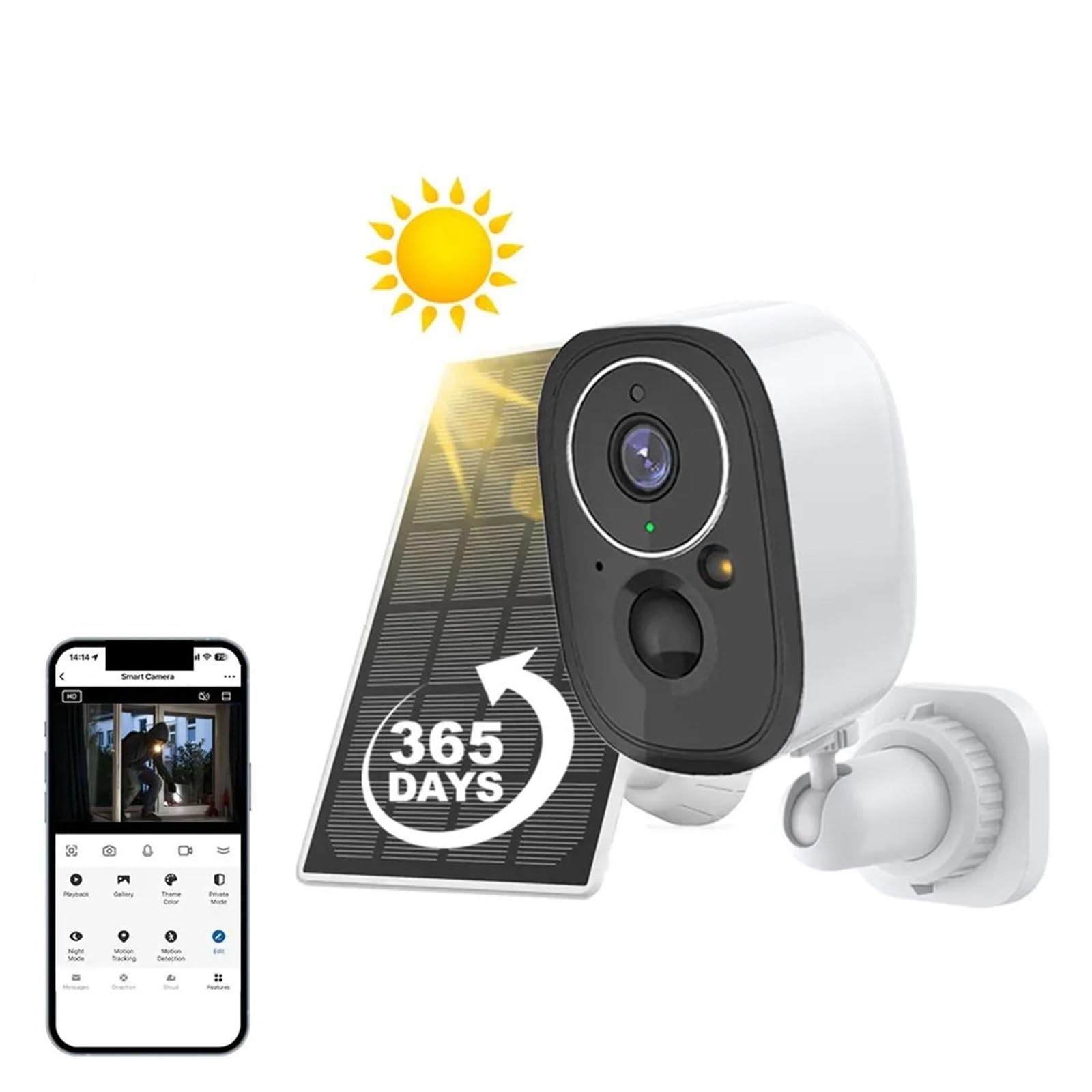 5MP Solar Powered Outdoor Security Camera with Night Vision, Waterproof, Motion Detection, Works with Baby Monitor - Includes 32GB SD Card for Home & Business Surveillance