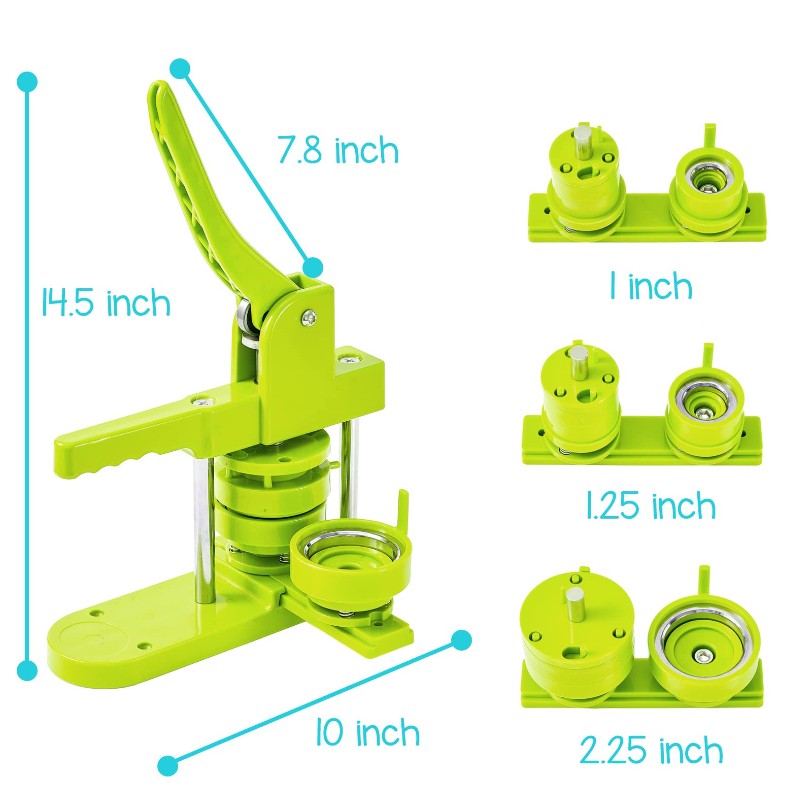 1''+1.25''+2.25'' Button Maker Machine with Circle Cutter - DIY Badge Pin Press Kit for Custom Buttons (Green) - Perfect for Crafts, Events & Promotions