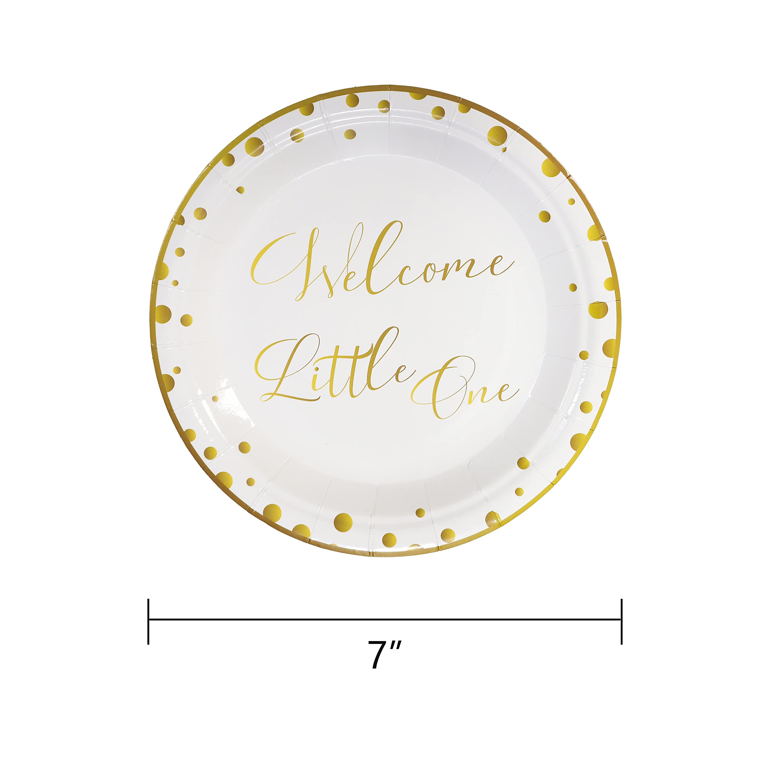 Pandecor 50-Pack 7 Inch Disposable Welcome Little One Dessert Plates - Eco-Friendly Baby Shower Party Supplies for Gender Reveal, Newborn Celebration & First Birthday