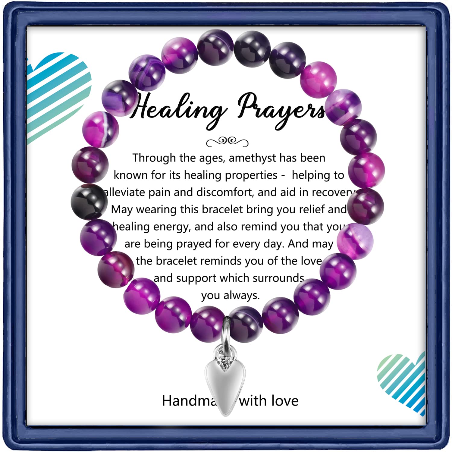 Healing Bracelet for Women - Amethyst Crystal Beads Anxiety Relief & Prayer Jewelry, Post-Surgery Recovery Gift for Wellness & Comfort | Perfect for Meditation, Stress Relief & Spiritual Healing